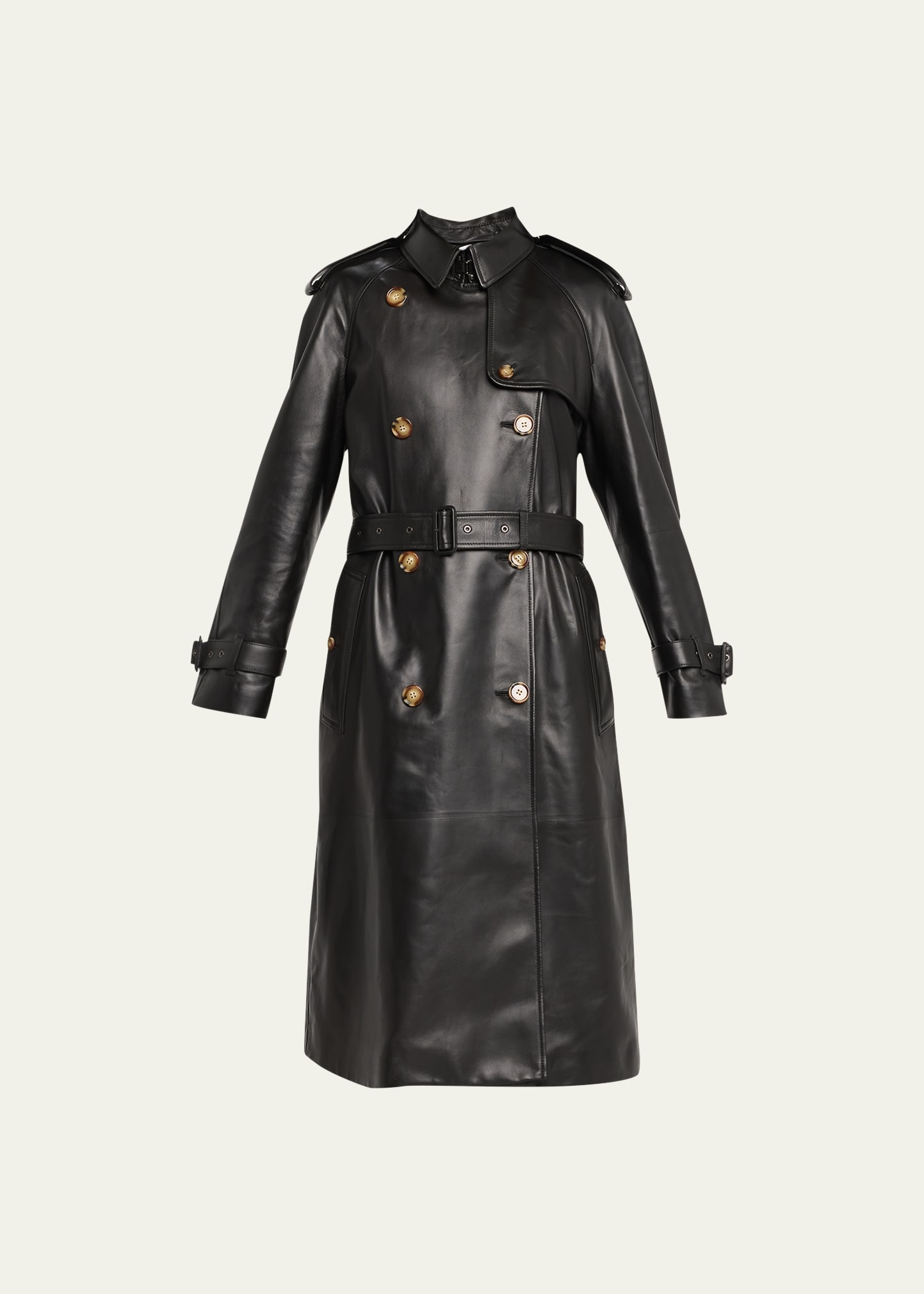 Burberry Harehope Belted Leather Trench Coat In Black | ModeSens