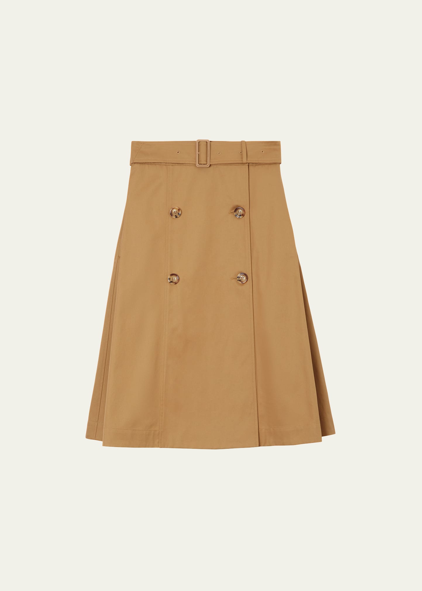 Shop Burberry Baleigh Button-front Belted Midi Skirt In Camel