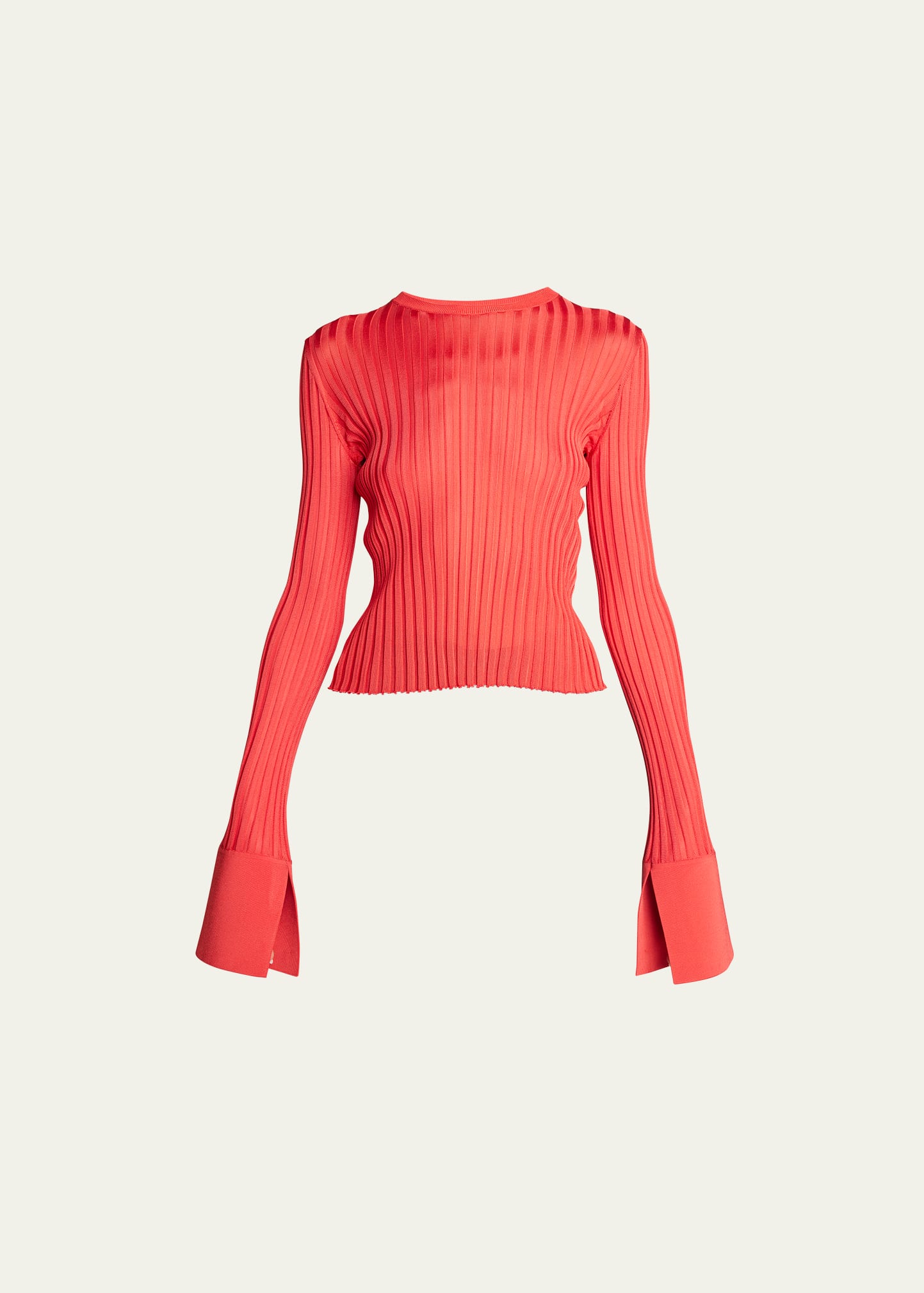 Bell-Sleeve Ribbed Fitted Knit Top