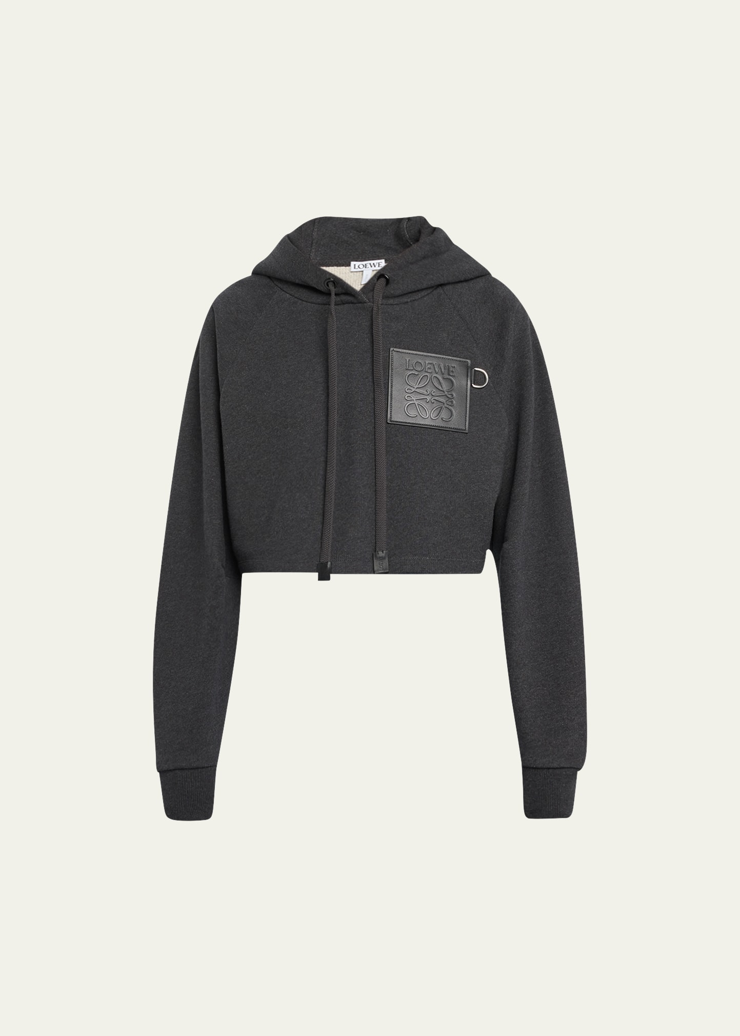 Terry Crop Hoodie with Leather Anagram Patch