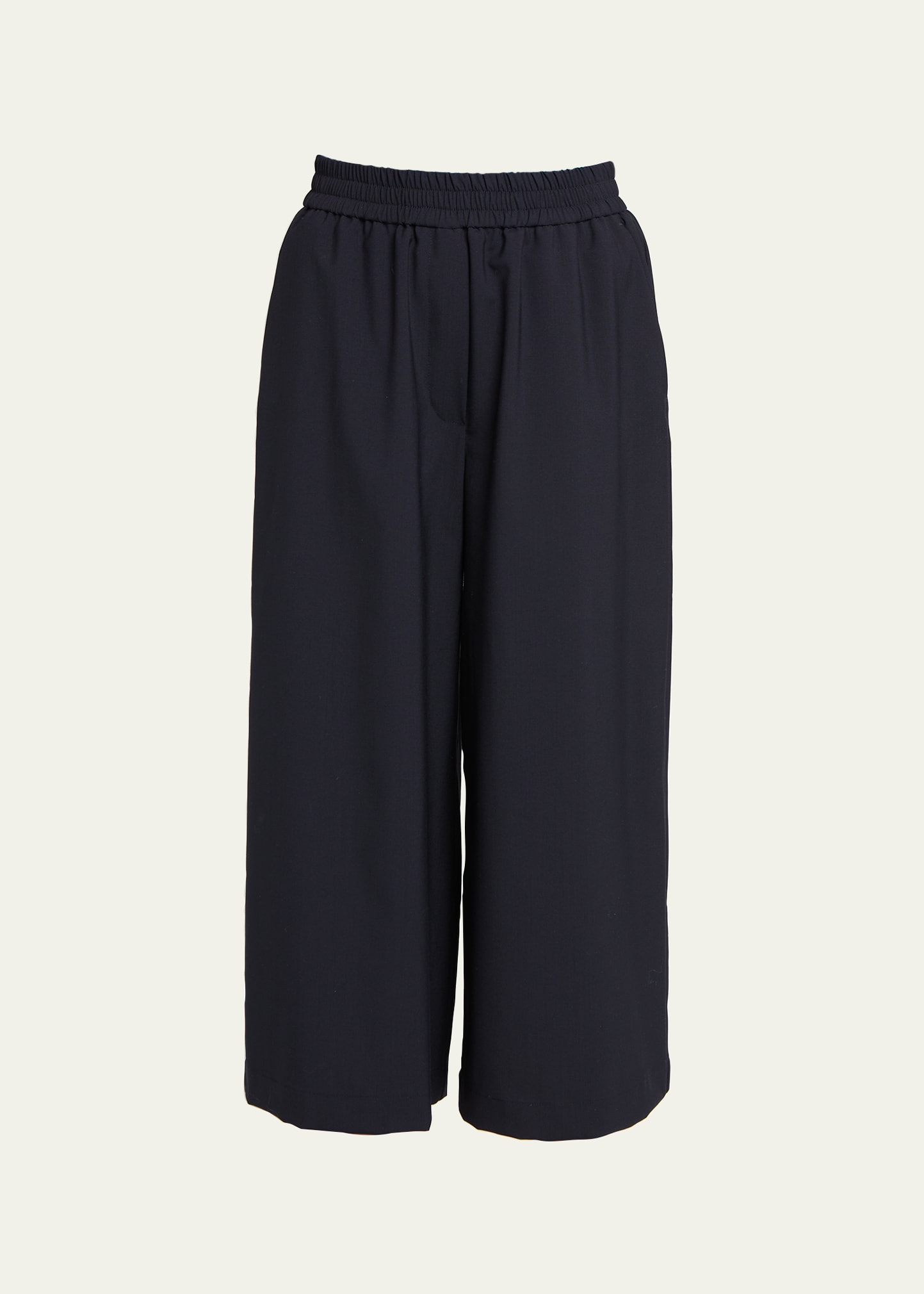 Elastic Waist Wool Crop Pants