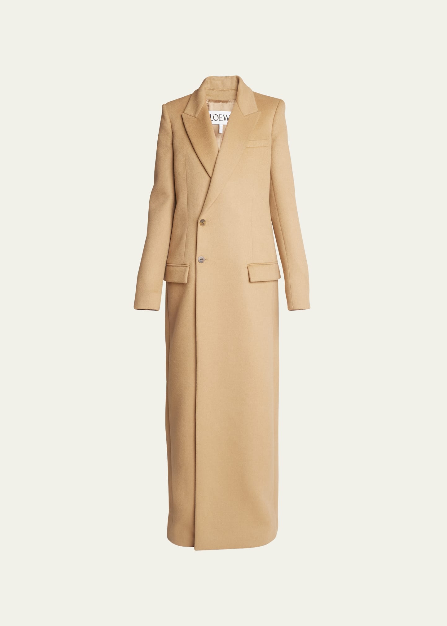 Loewe Dbl Breasted Long Slim Coat In Dark Camel