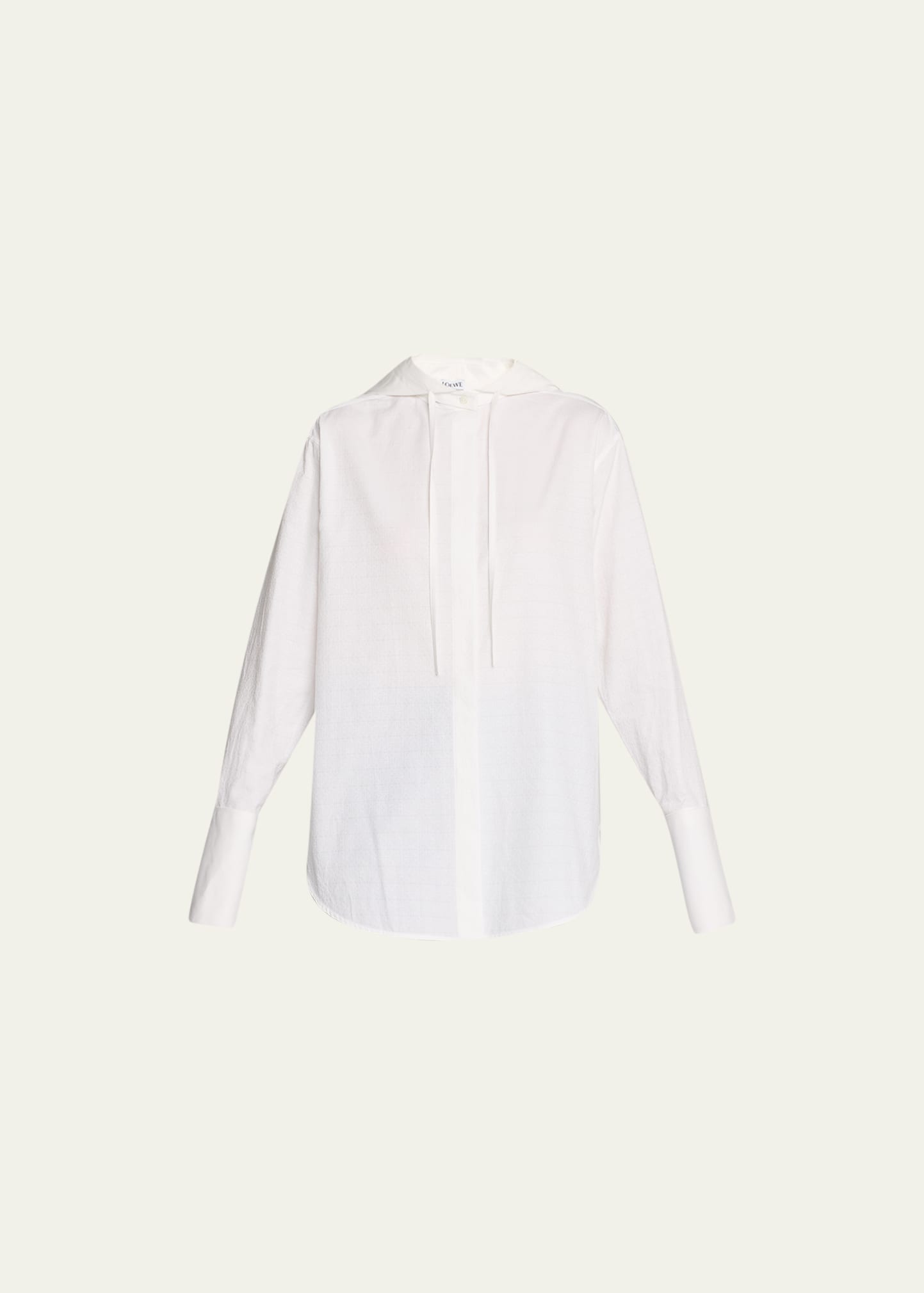 Loewe Tonal Monogram Poplin Hooded Blouse In White