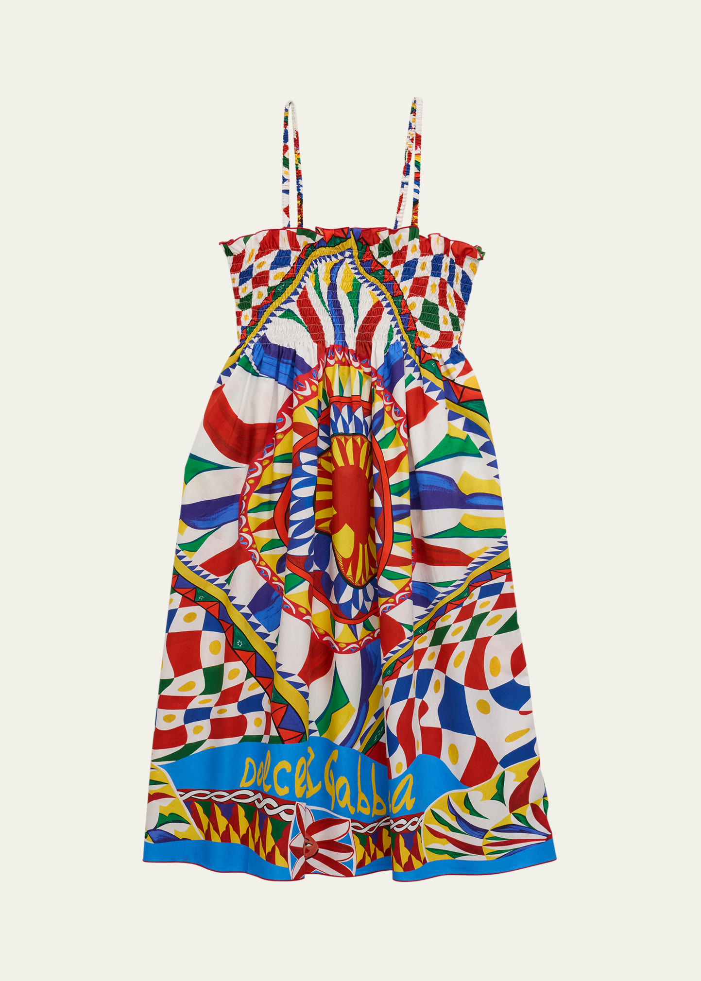 Shop Dolce & Gabbana Girl's Graphic Logo-print Smocked Dress In Multi