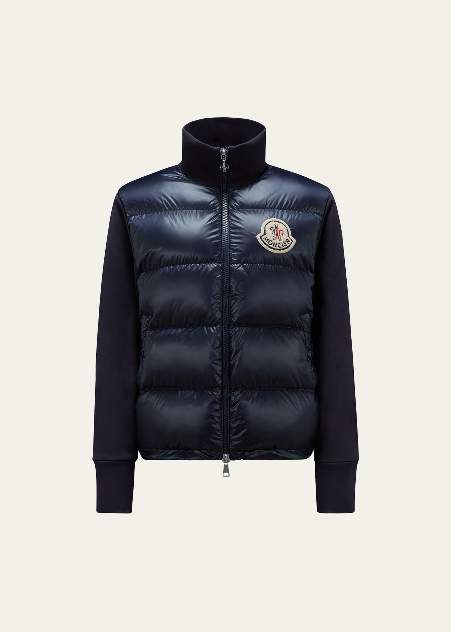 Shop Moncler Zip-up Cardigan With Puffer Front In Navy