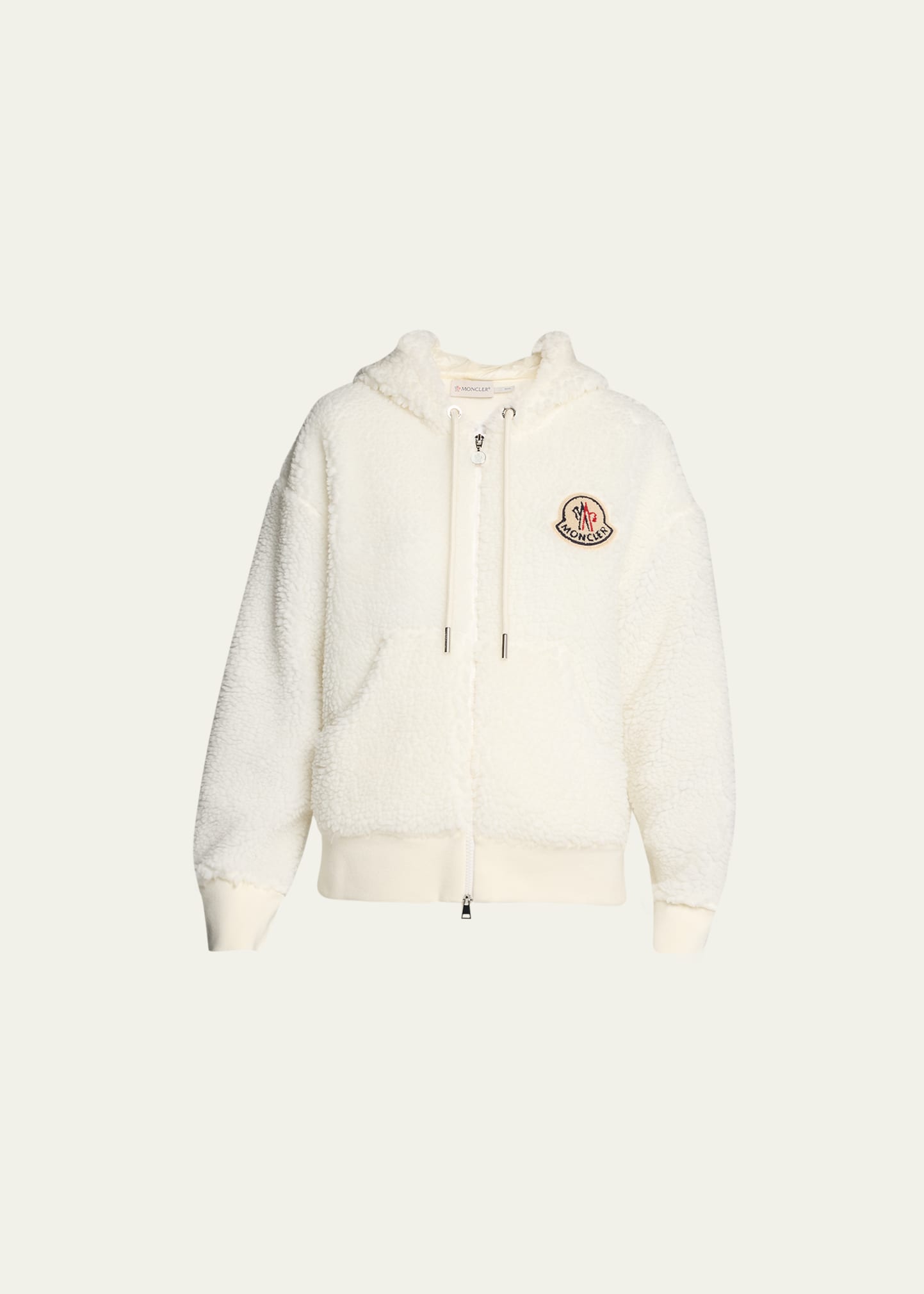 Shop Moncler Faux Sherpa Hooded Zip-up Cardigan In Natural