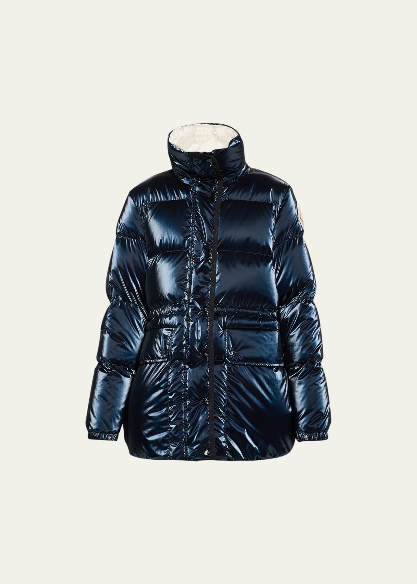 Shop Moncler Herault Metallic Puffer Jacket With Removable Hood In Navy