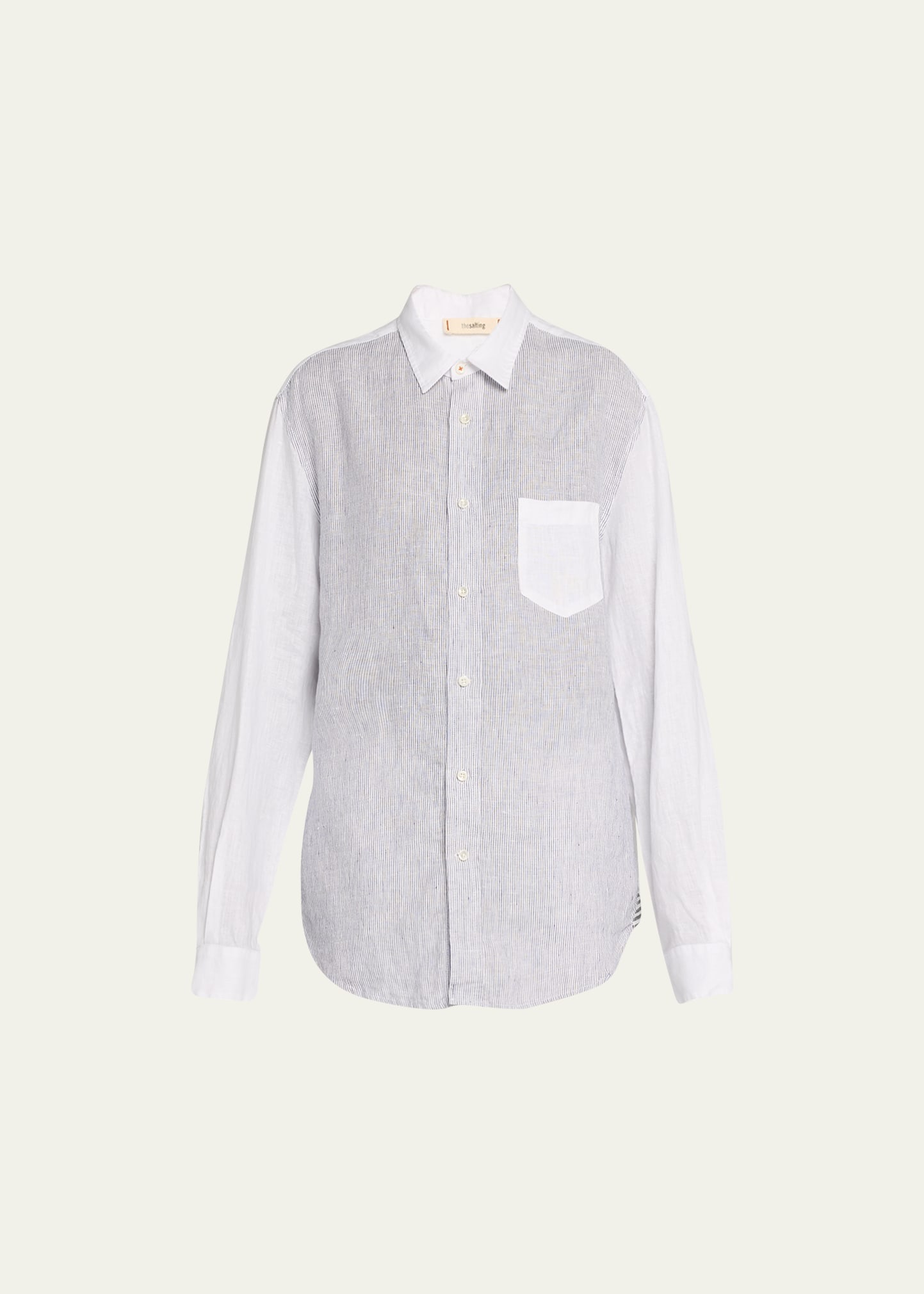 The Salting Classic Linen Button-front Shirt In Harbor Stripe