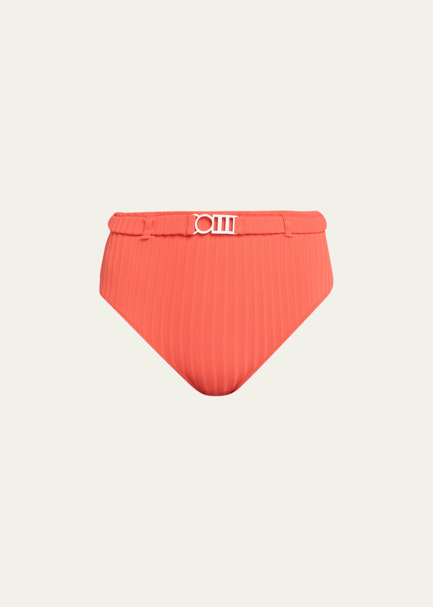 Solid & Striped The Cora Solid Rib Belted Bikini Bottoms In Coral Orange