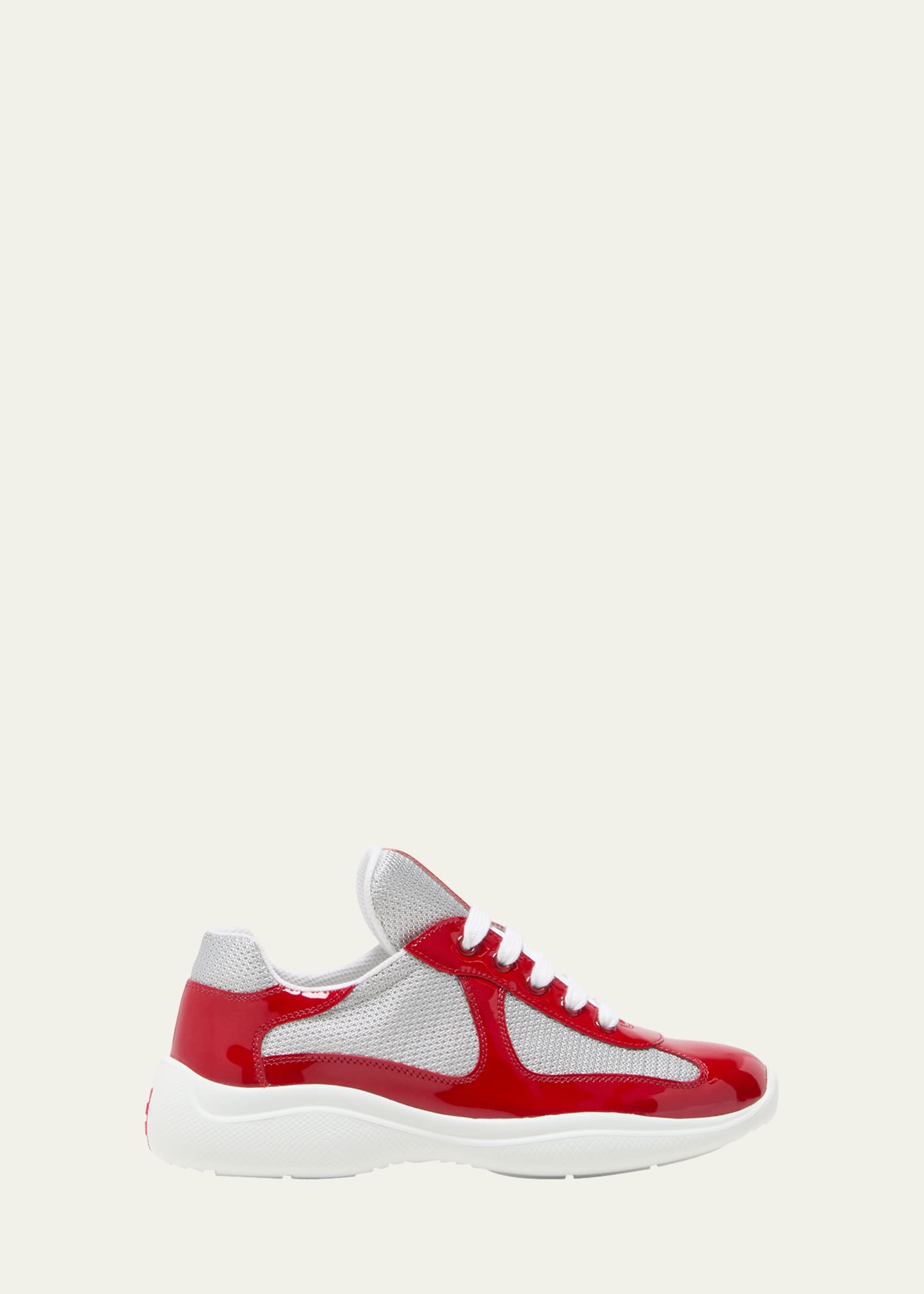 Prada America's Cup Vernice Patent Runner Sneakers In Rosso