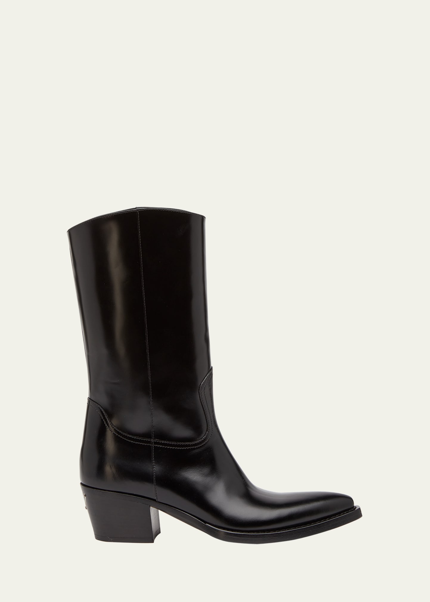 Prada Block-heel Leather Cowboy Boots In Nero