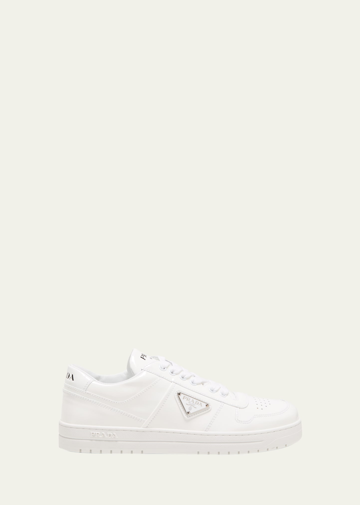 Prada Downtown Patent Leather Low-top Sneakers In Bianco