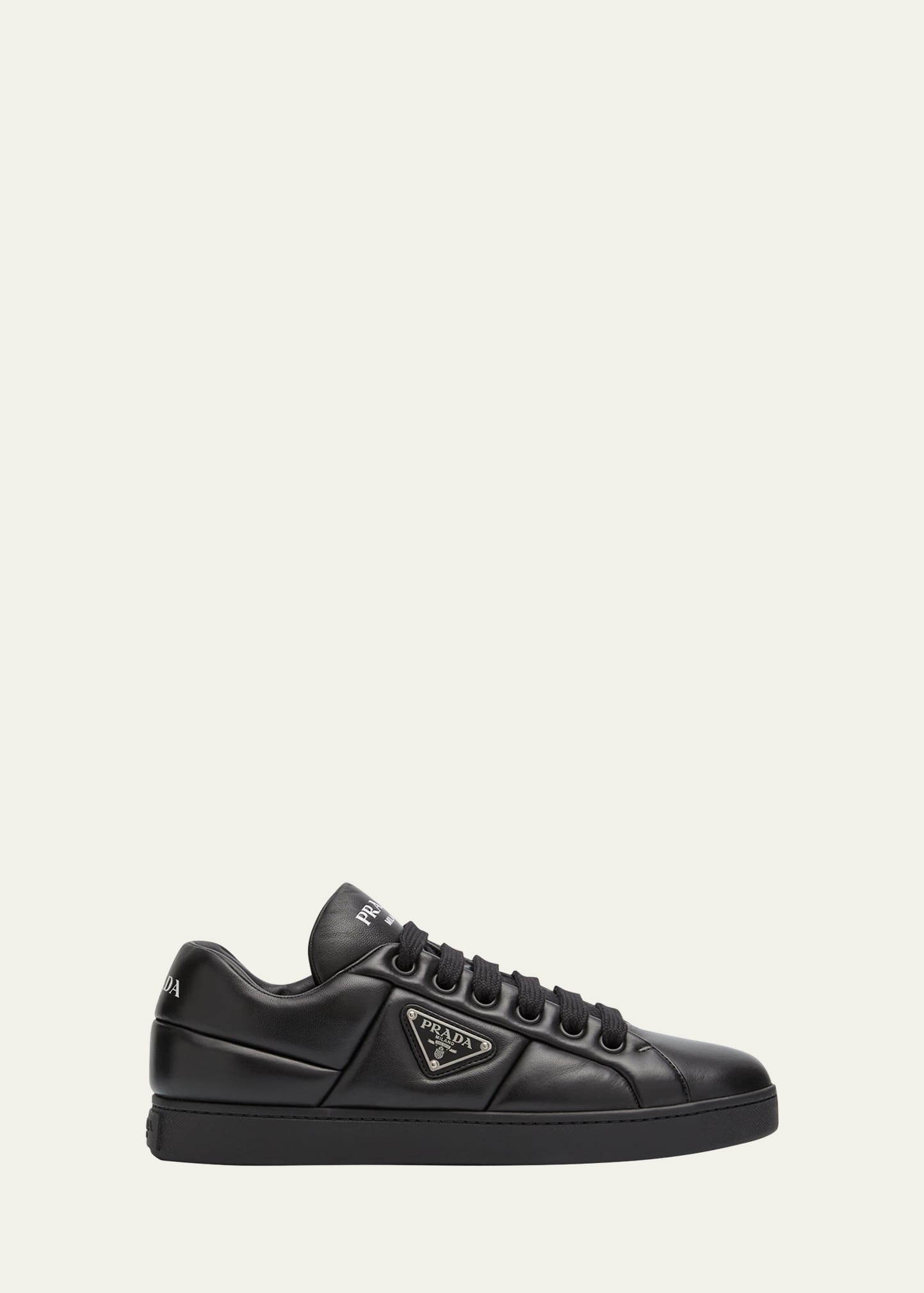 Prada Side Triangular Logo Low-cut Laced Casual Sneakers In Nero