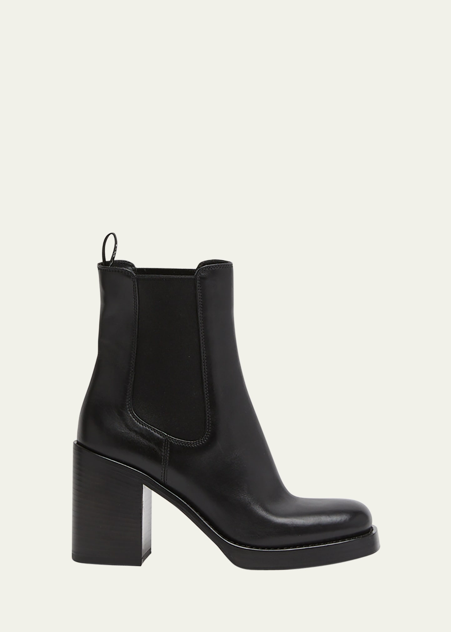 Shop Prada Leather Heeled Chelsea Boots In Nero
