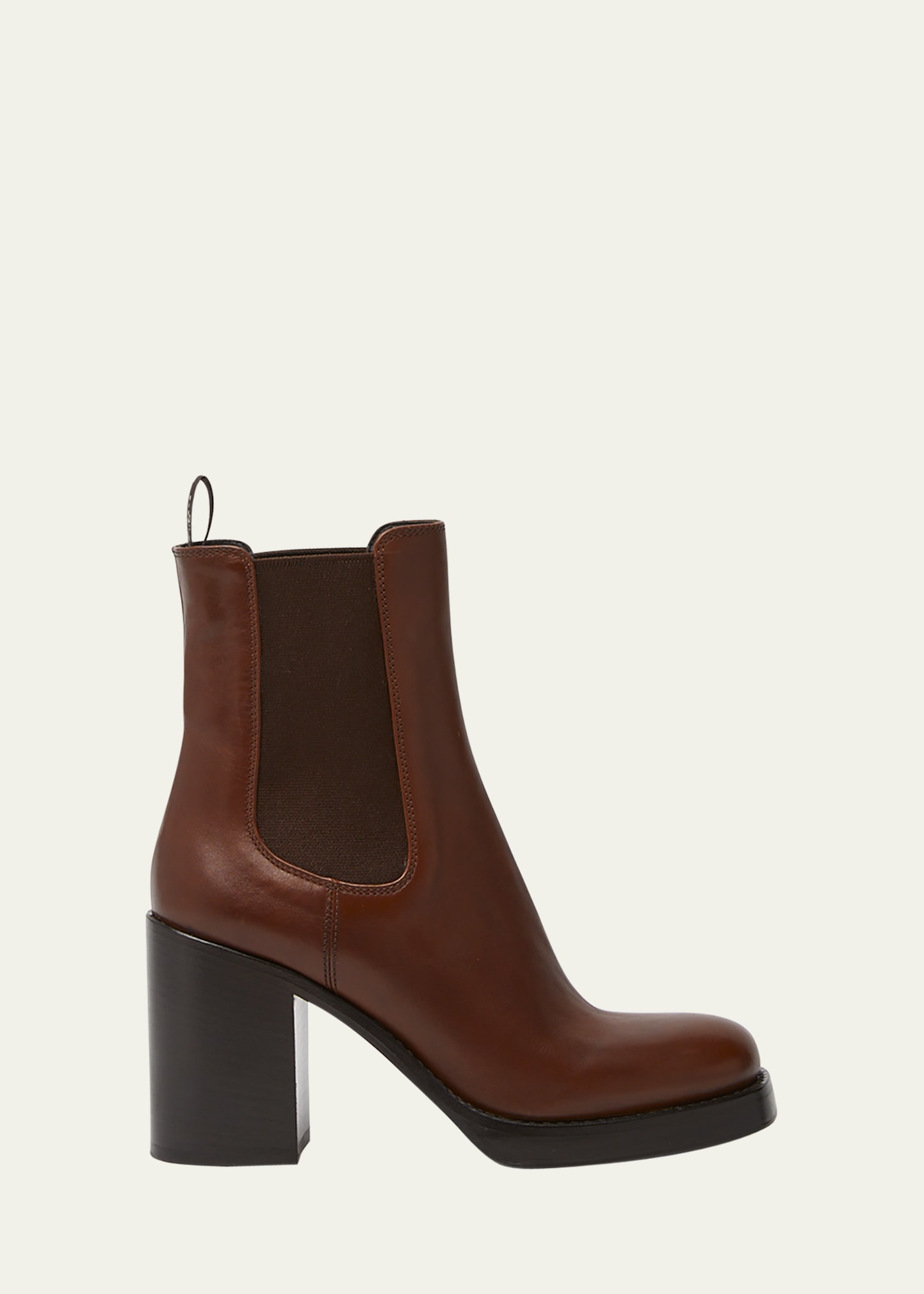 Prada Leather Heeled Chelsea Boots In Cognac