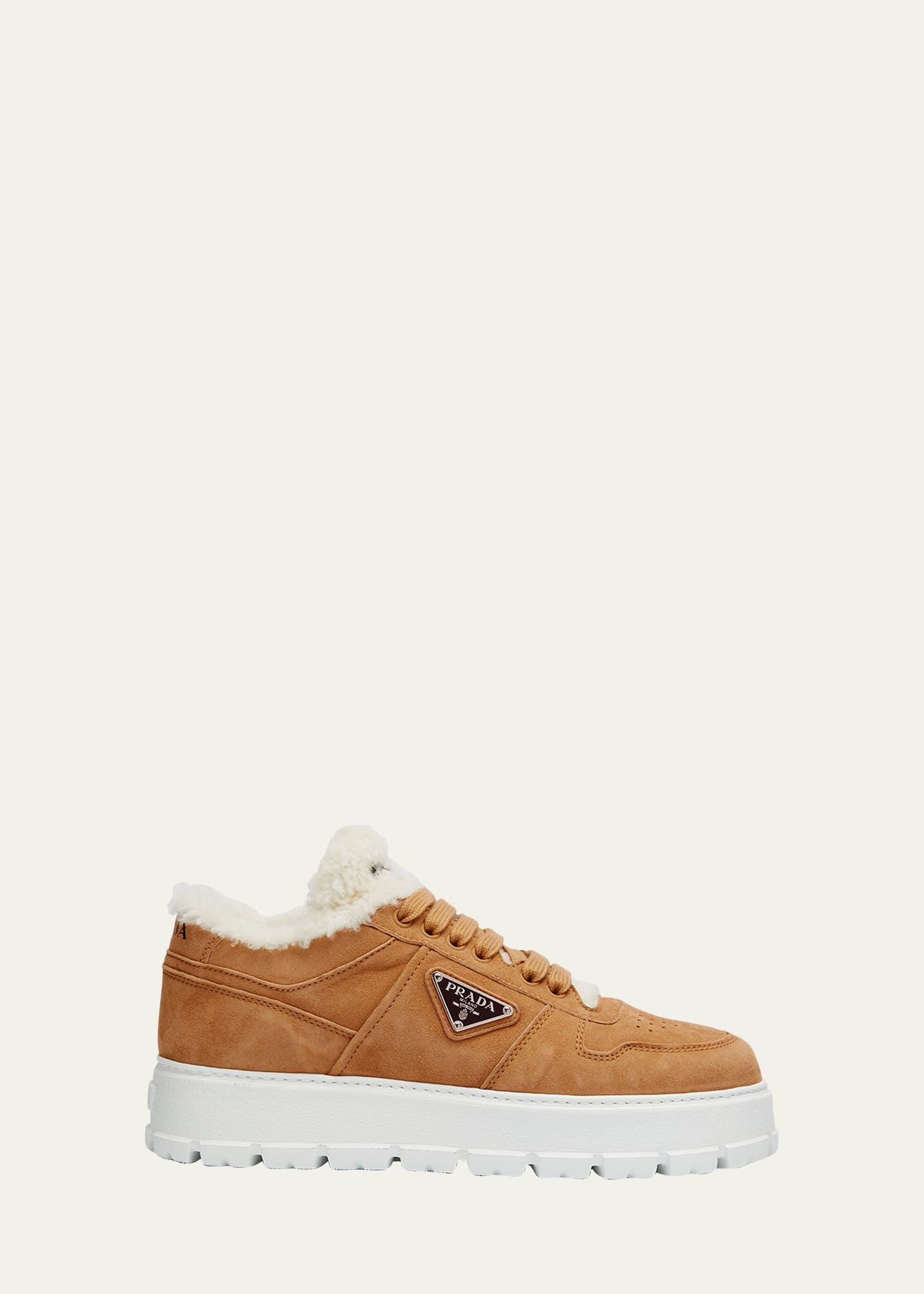 PRADA SUEDE SHEARLING PLATFORM SNEAKERS