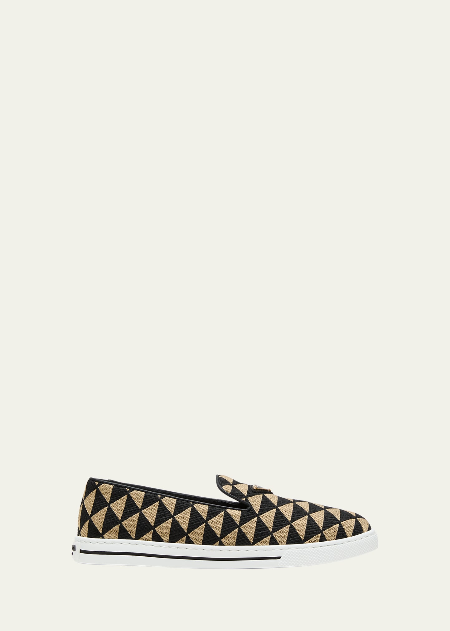 Shop Prada Bicolor Triangle Slip-on Sneakers In Nerocorda