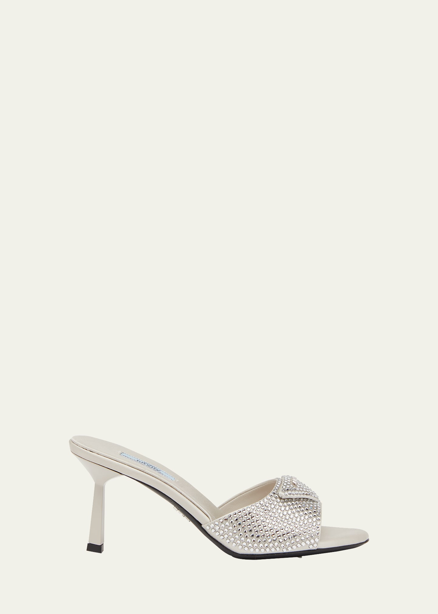 Shop Prada Crystal Satin Stiletto Mule Sandals In Perla