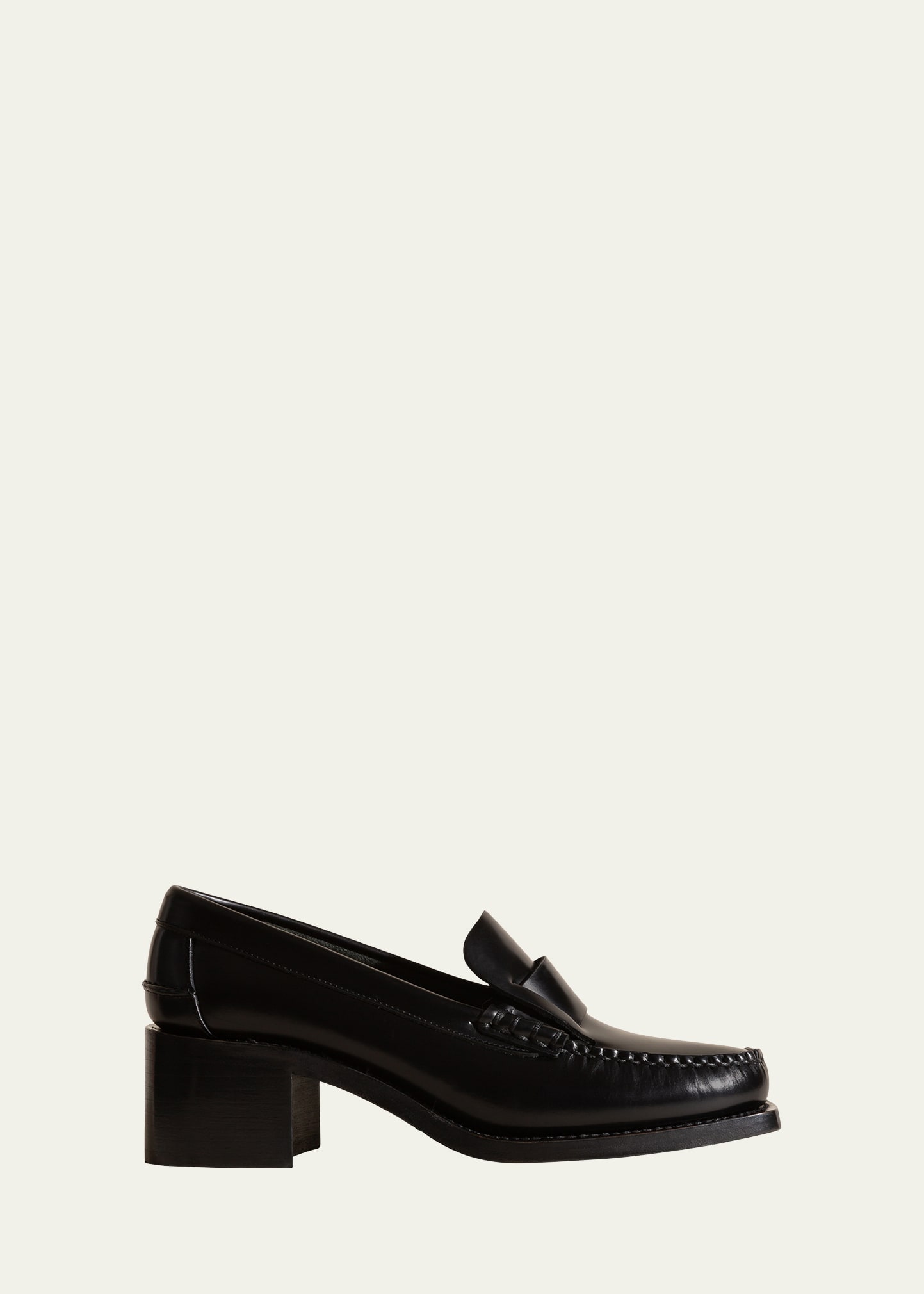 Shop Hereu Sineu Leather Heeled Penny Loafers In Black