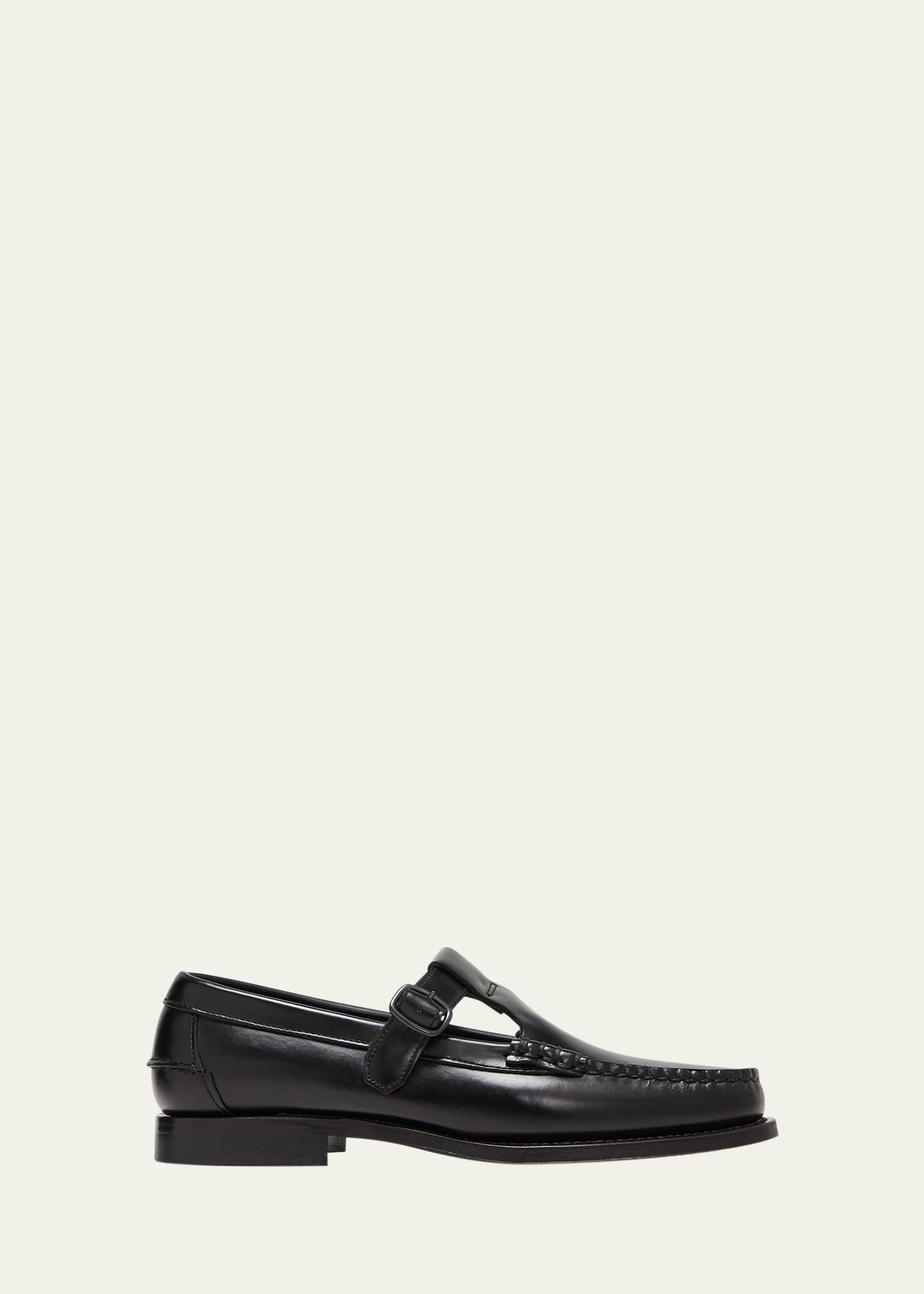 Shop Hereu Alber Leather T-strap Buckle Loafers In Black