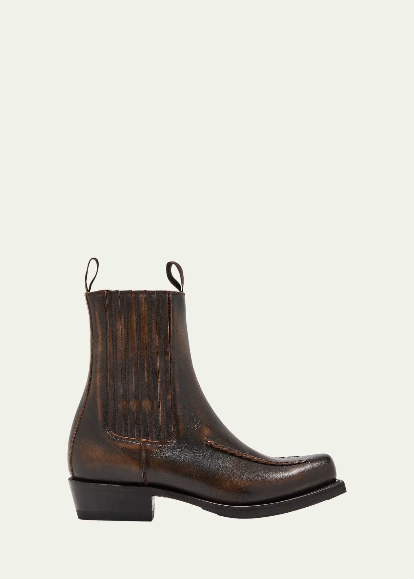 Hereu Agulla Leather Square-toe Chelsea Booties In Brushed Brown