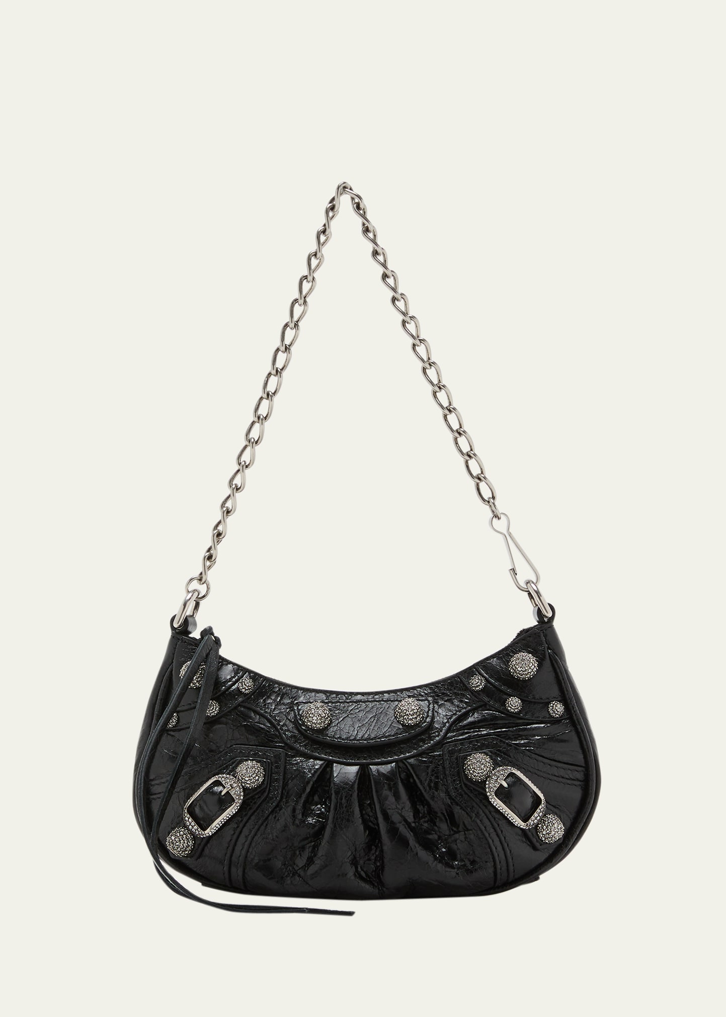 Shop Balenciaga Le Cagole Mini Strass Leather Shoulder Bag In 1000 Black