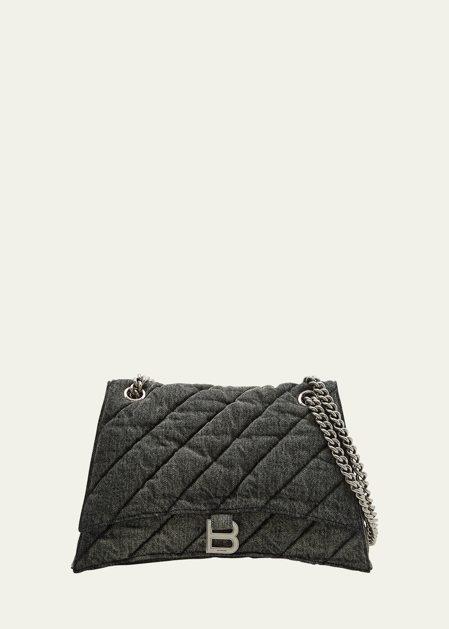 Balenciaga Crush Large Chain Bag Quilted In 1000 Charcoal Bla