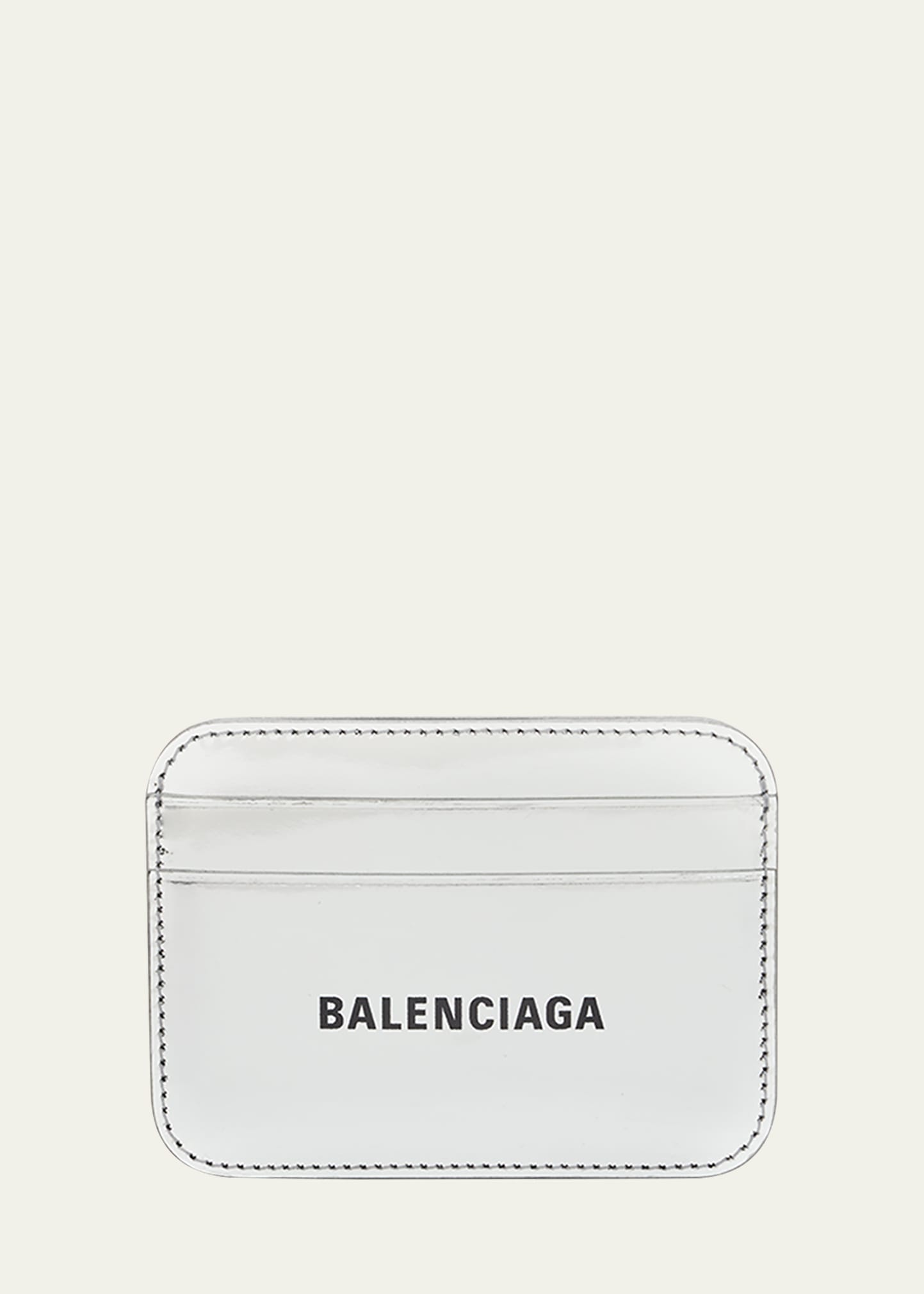 Shop Balenciaga Logo Metallic Leather Card Holder In 8160 Silverl Blac