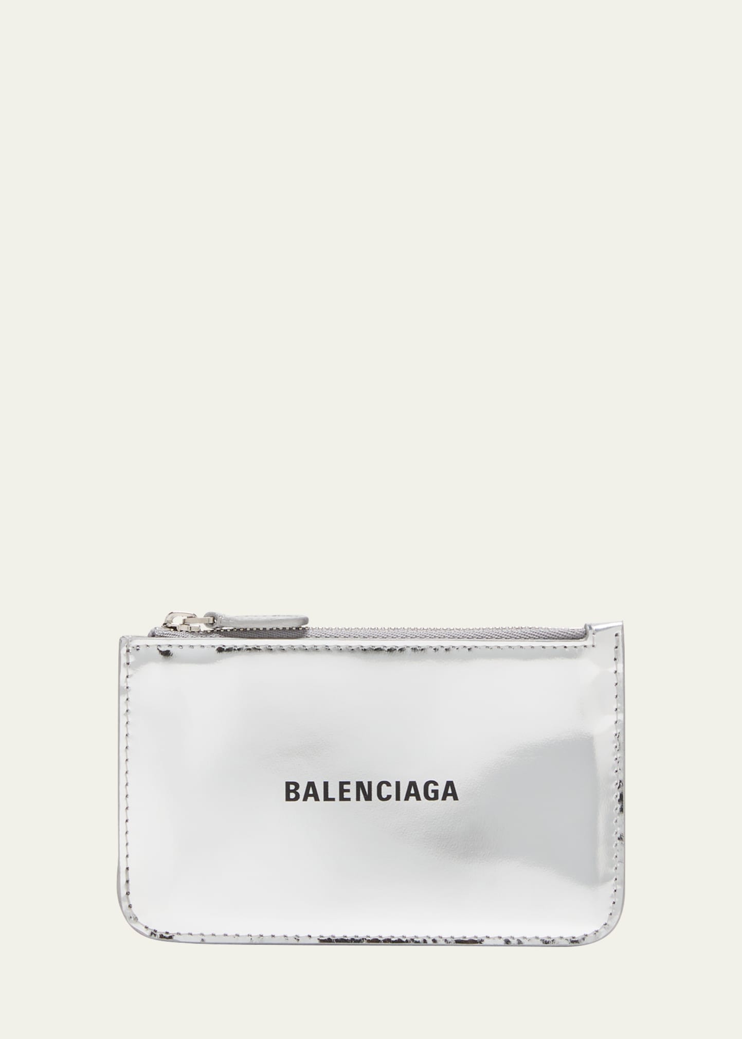 Shop Balenciaga Metallic Zip Leather Card Holder In 8160 Silverl Blac