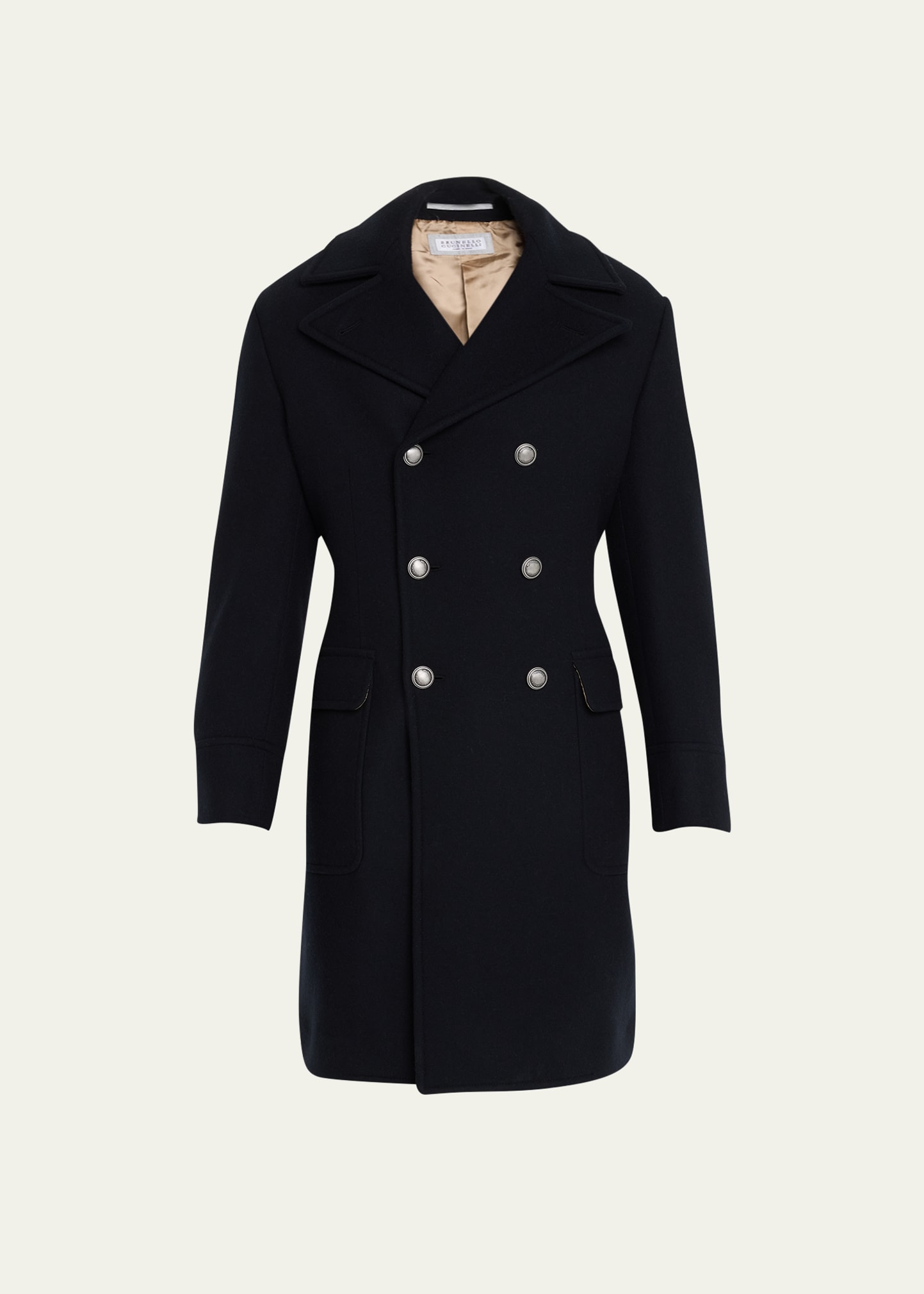 Brunello Cucinelli Men's Martingala Double-breasted Overcoat In Black