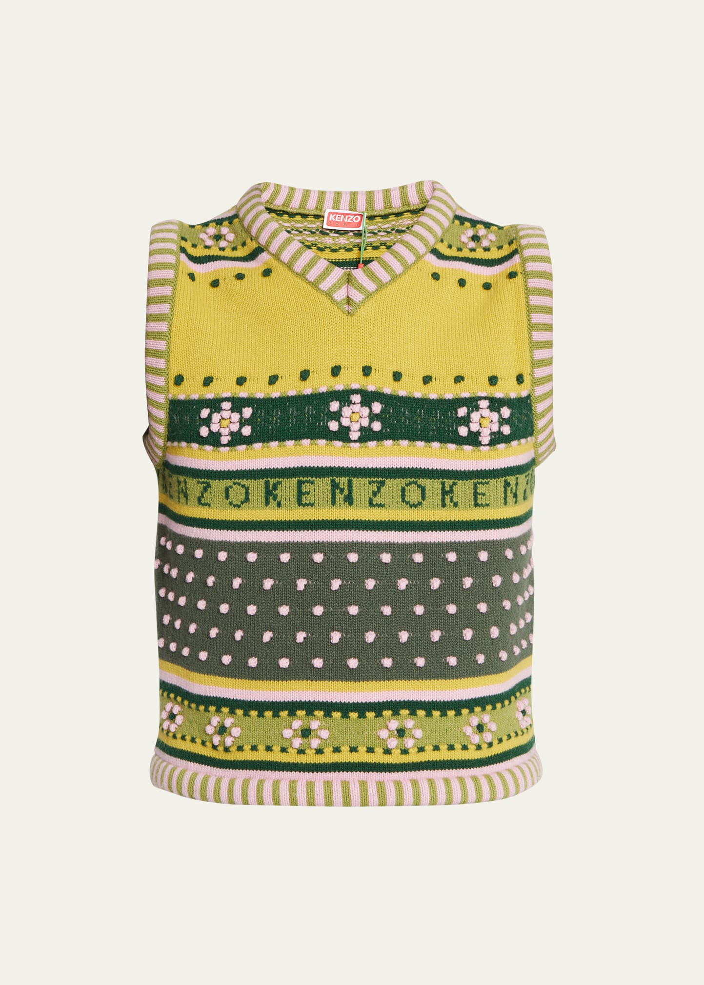 Kenzo Fair Isle Intarsia-knit Vest In Green