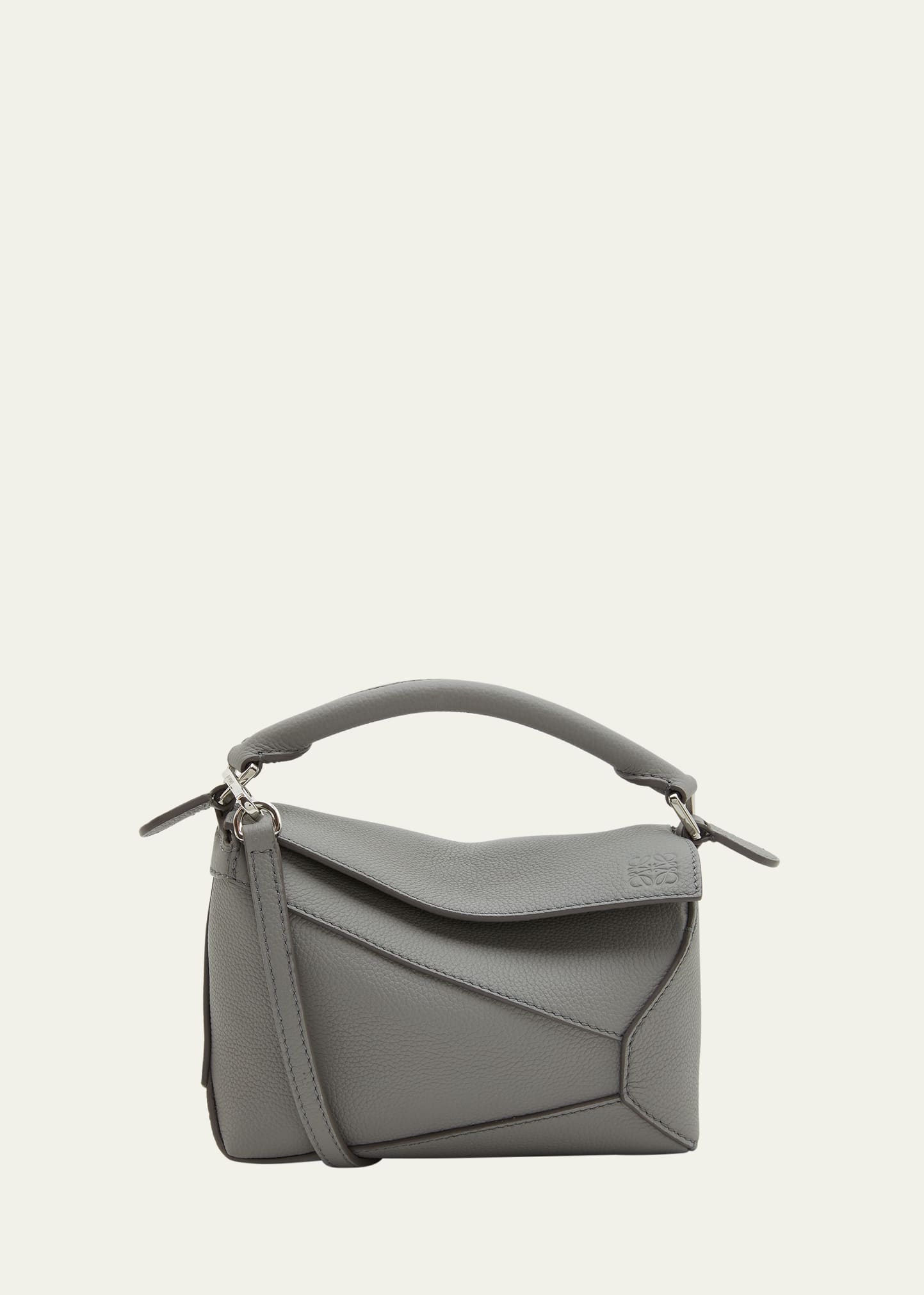Shop Loewe Puzzle Edge Mini Top-handle Bag In Grained Leather In Pearl Grey