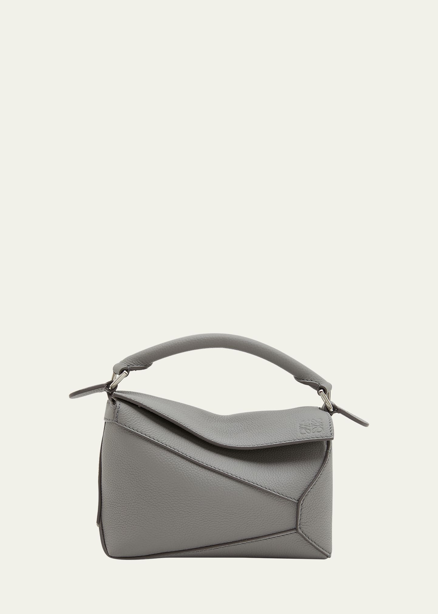 Shop Loewe Puzzle Edge Mini Top-handle Bag In Grained Leather In Pearl Grey