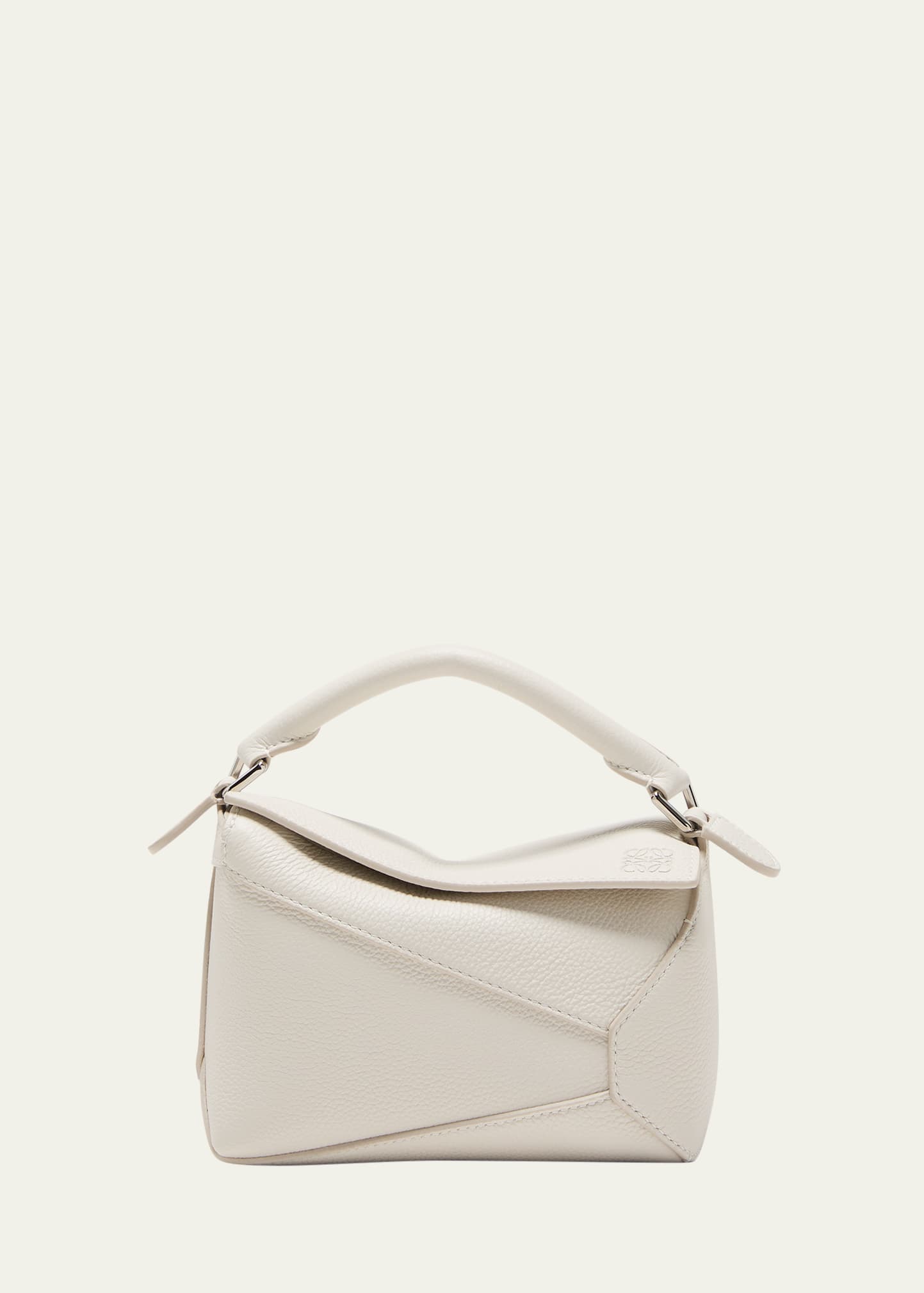 Loewe Mini Puzzle Edge Leather Shoulder Bag In Soft White