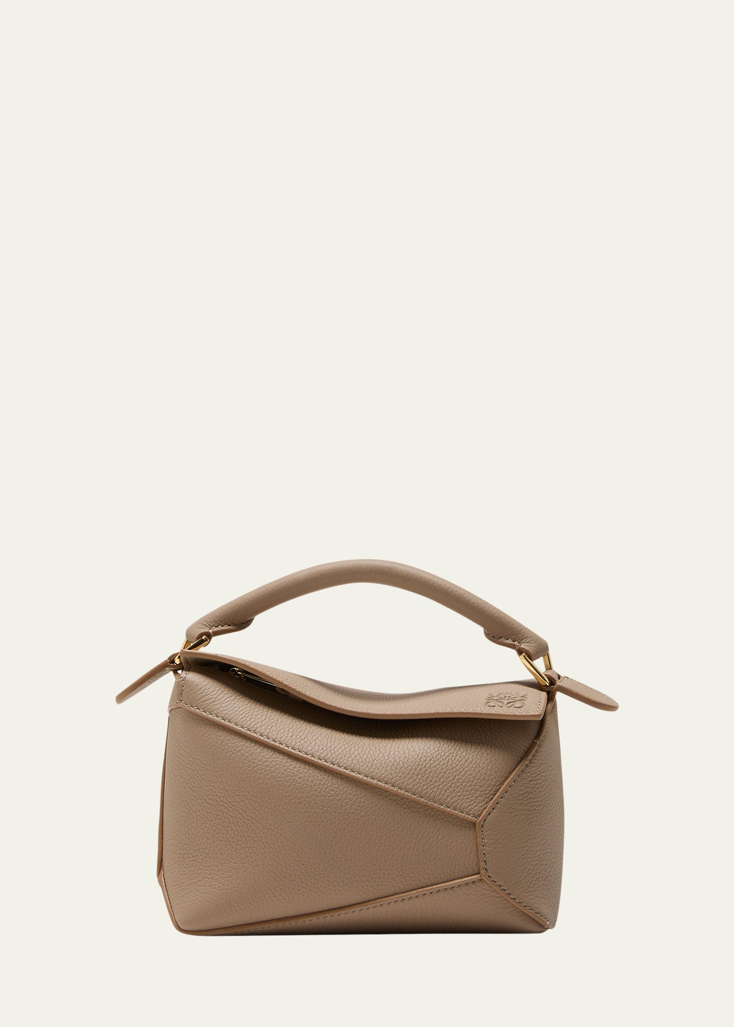 Shop Loewe Puzzle Edge Mini Top-handle Bag In Grained Leather In Sand