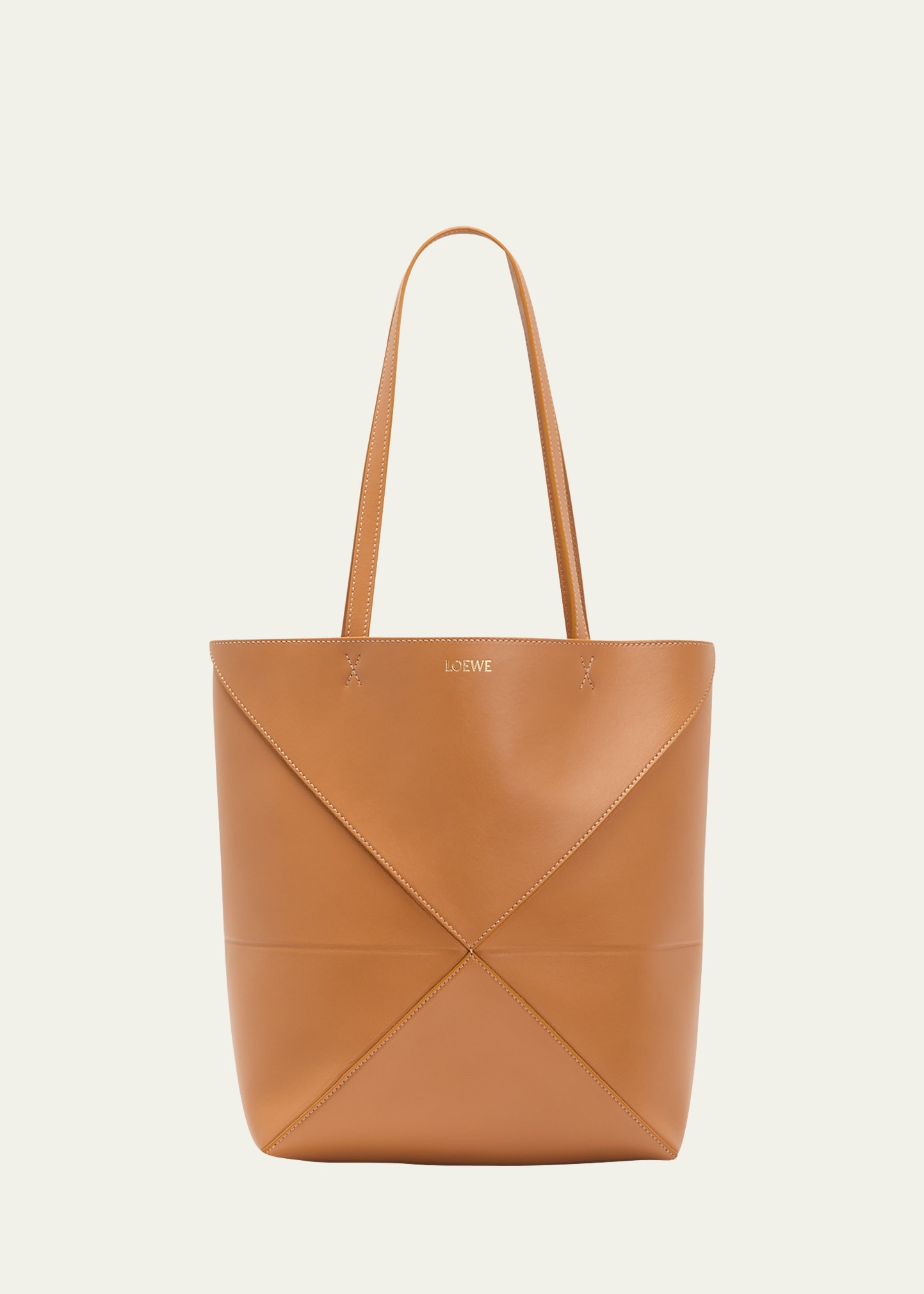 Shop Loewe Puzzle Fold Medium Tote Bag In Shiny Leather In Warm Desert