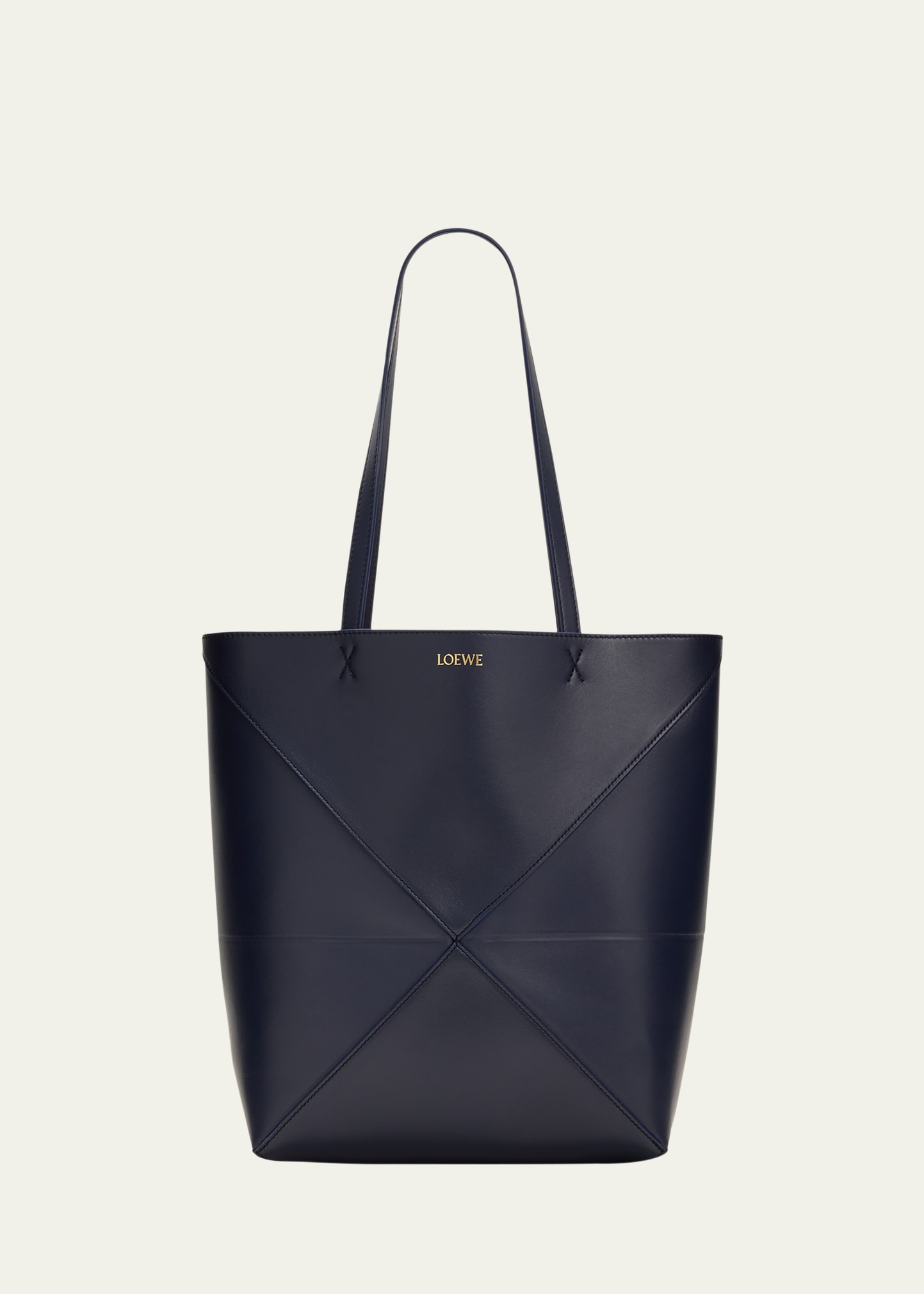 Loewe Puzzle Fold Medium Tote Bag In Shiny Leather In Abyss Blue