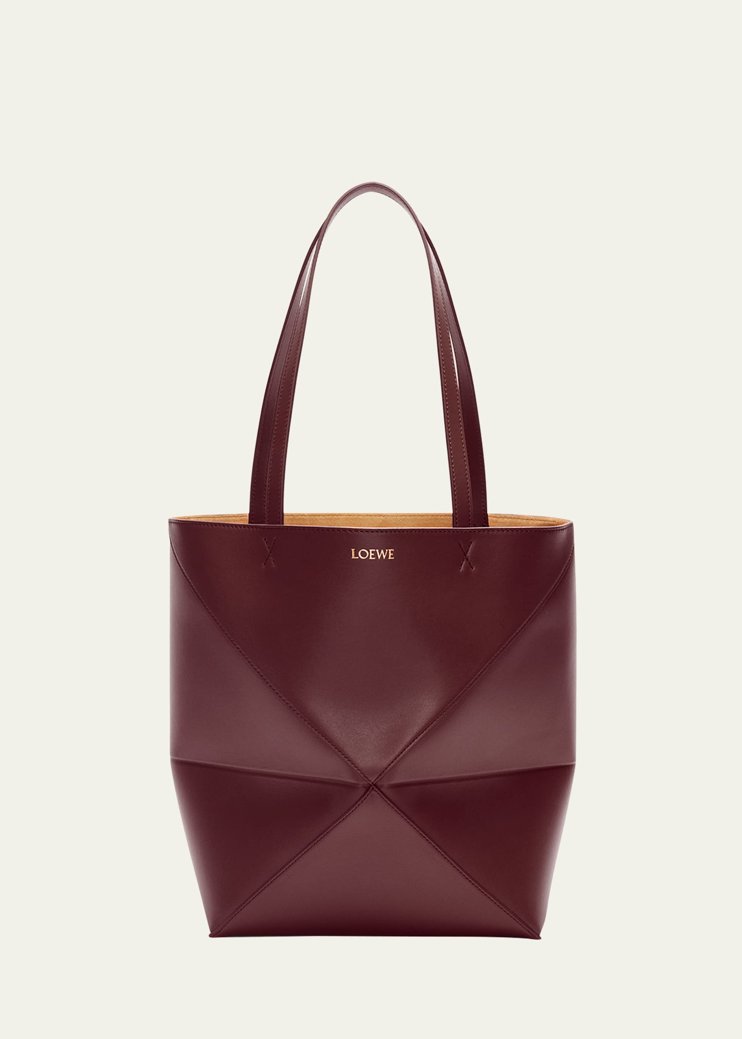 Shop Loewe Puzzle Fold Medium Tote Bag In Shiny Leather In Dark Burgundy