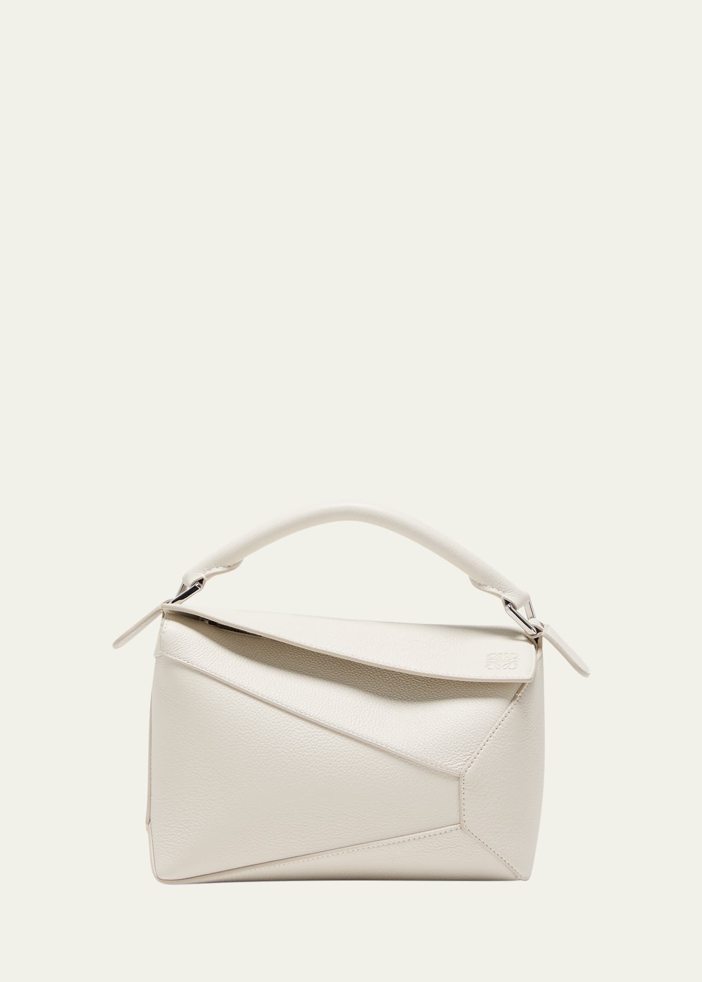Shop Loewe Puzzle Edge Small Top-handle Bag In Soft Grained Leather In Soft White