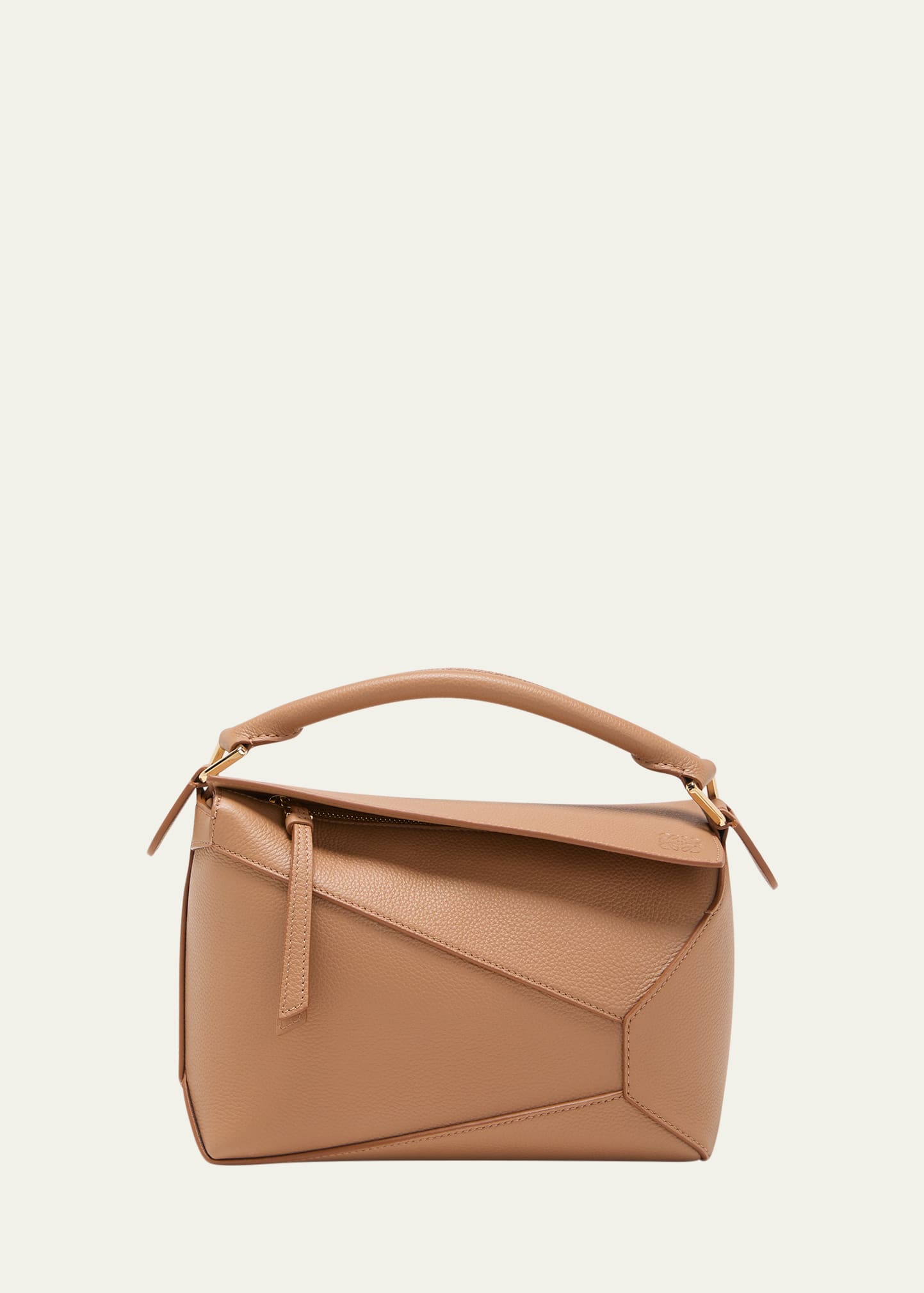 Shop Loewe Puzzle Edge Small Top-handle Bag In Soft Grained Leather In Toffee