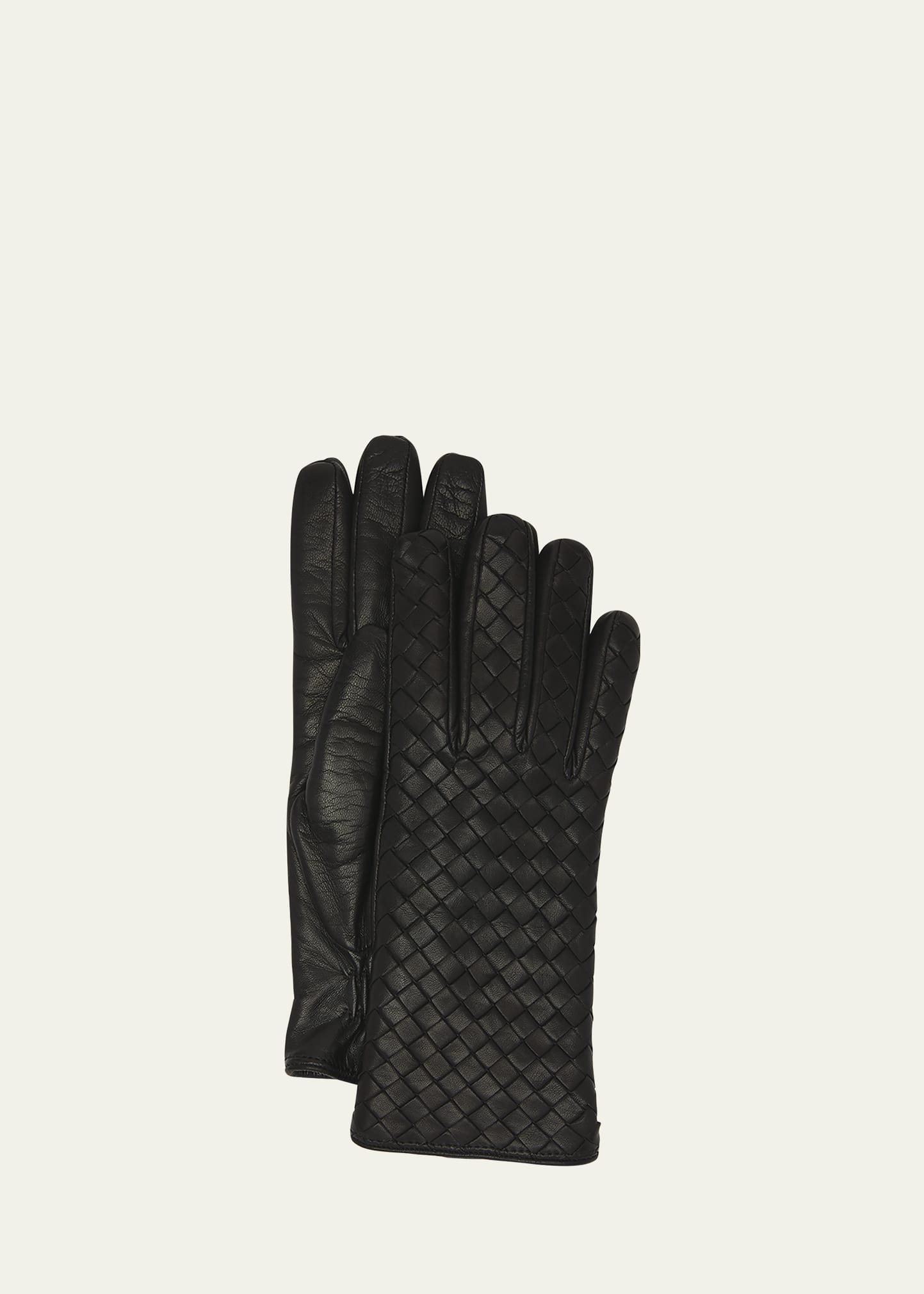 Bottega Veneta Woven Nappa Leather Gloves In 1000 Black