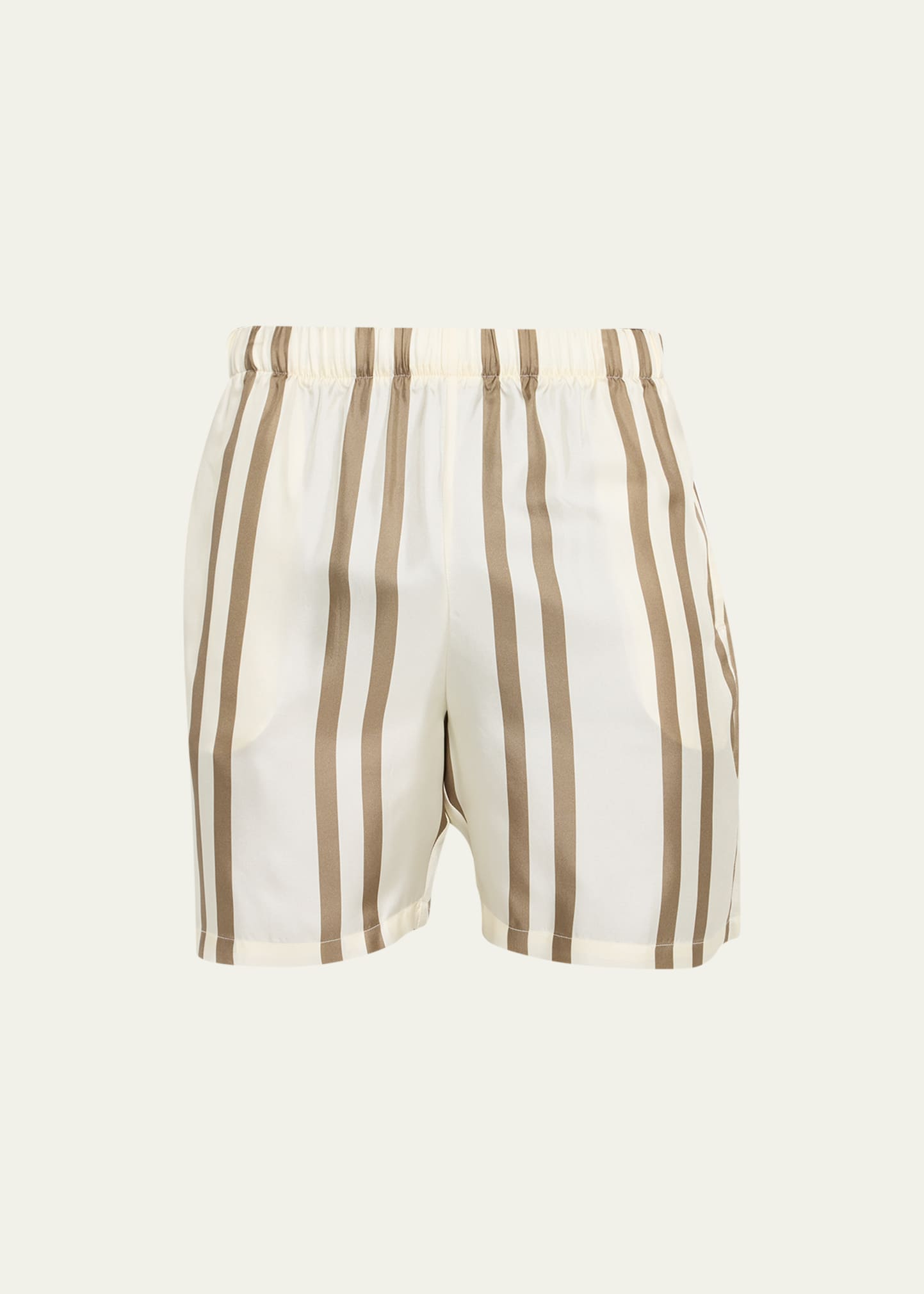 John Elliott Men's Striped Silk Shorts In Bark X Salt Strip