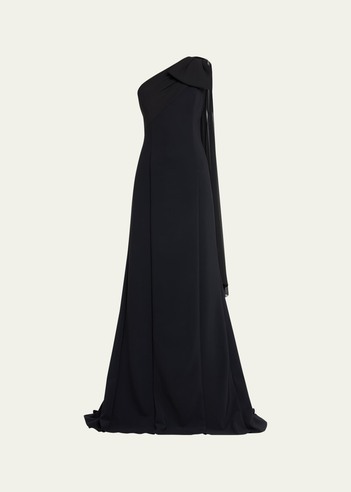 Rickie Freeman For Teri Jon One-shoulder Bow Chiffon Gown In Black