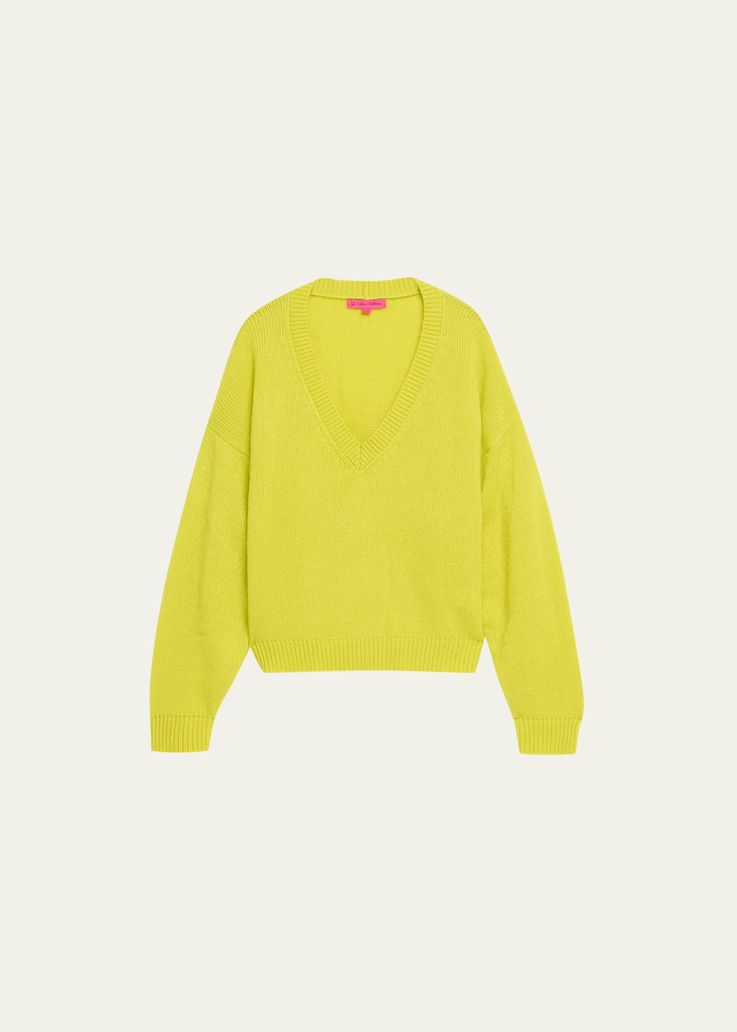 The Elder Statesman Numbus V-Neck Cashmere & Cotton Sweater in Chartreuse