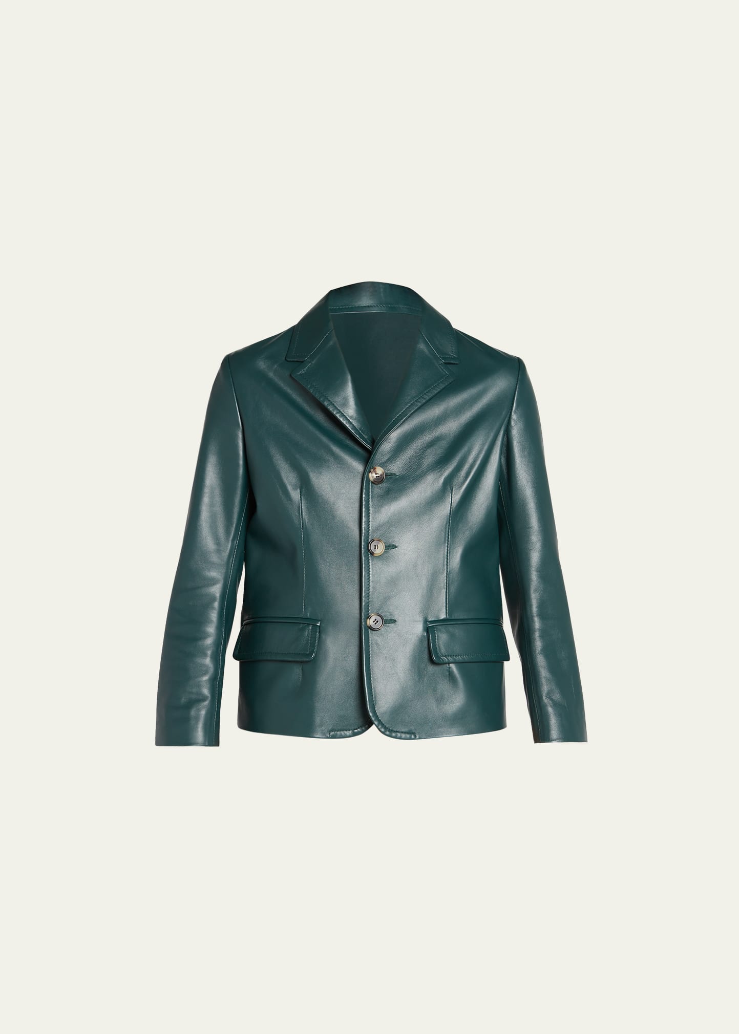 Shop Marni Leather Short Blazer Jacket In Green