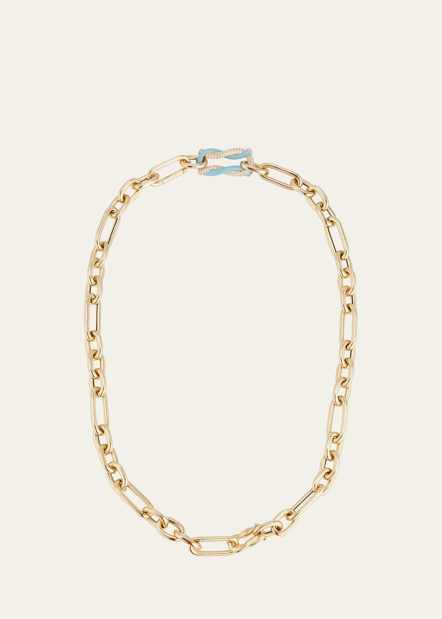 18K Yellow Gold Jumbo Fruit Hoops Chain Necklace, Light Blue