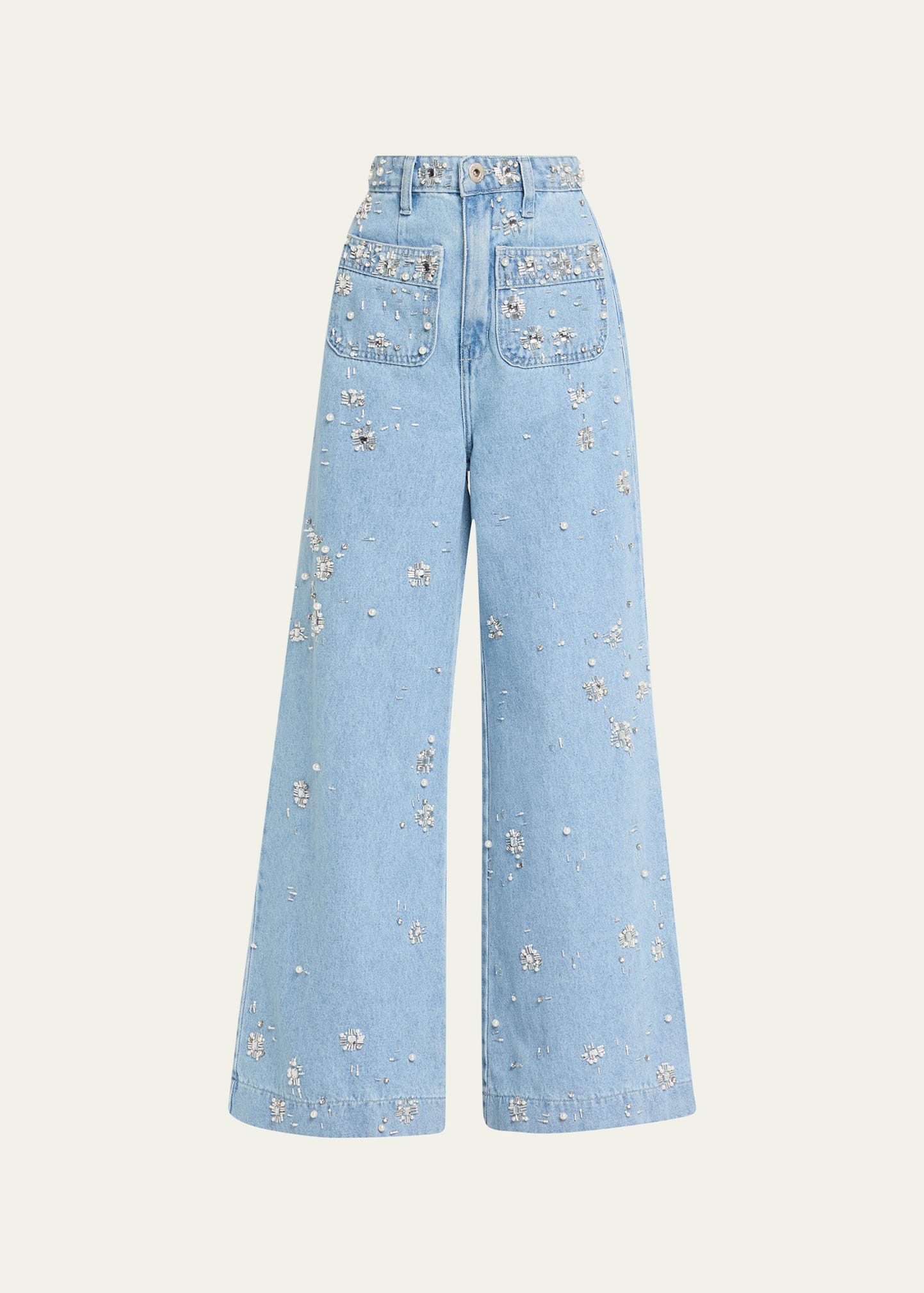 PATBO HAND-BEADED WIDE-LEG DENIM JEANS