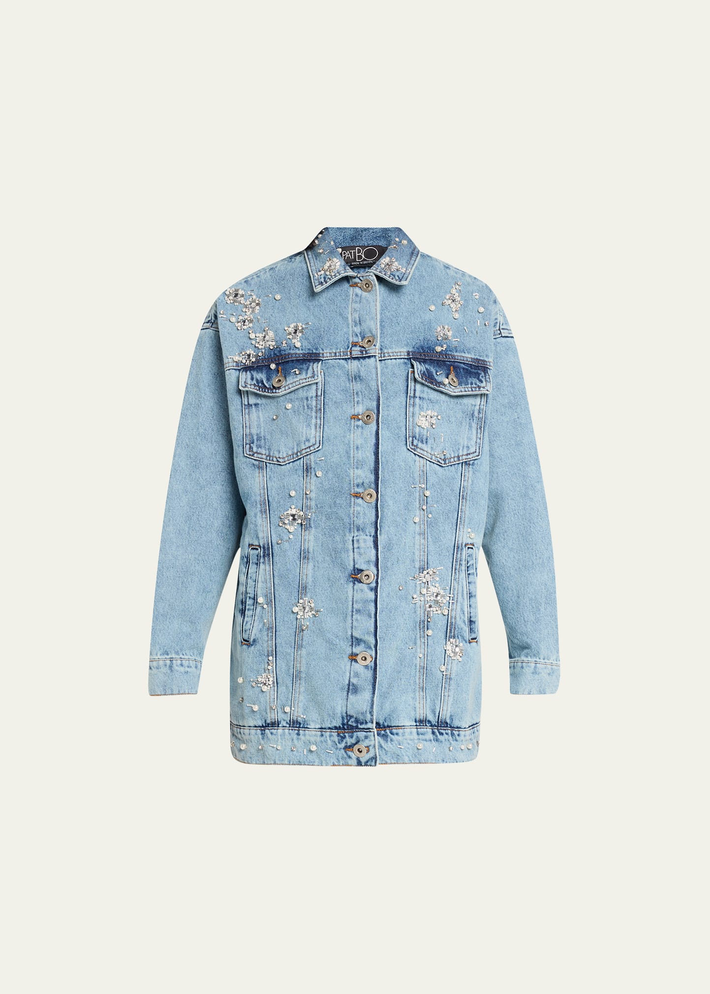 Hand-Beaded Oversized Denim Jacket