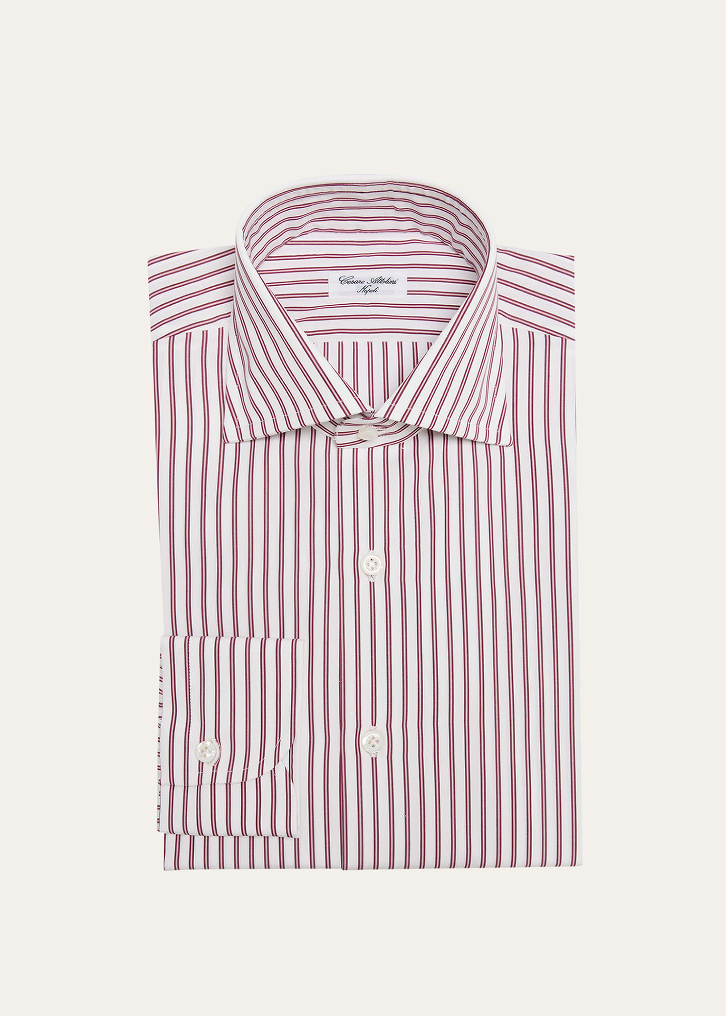 Cesare Attolini Men's Cotton Stripe Dress Shirt In 019-burgundy