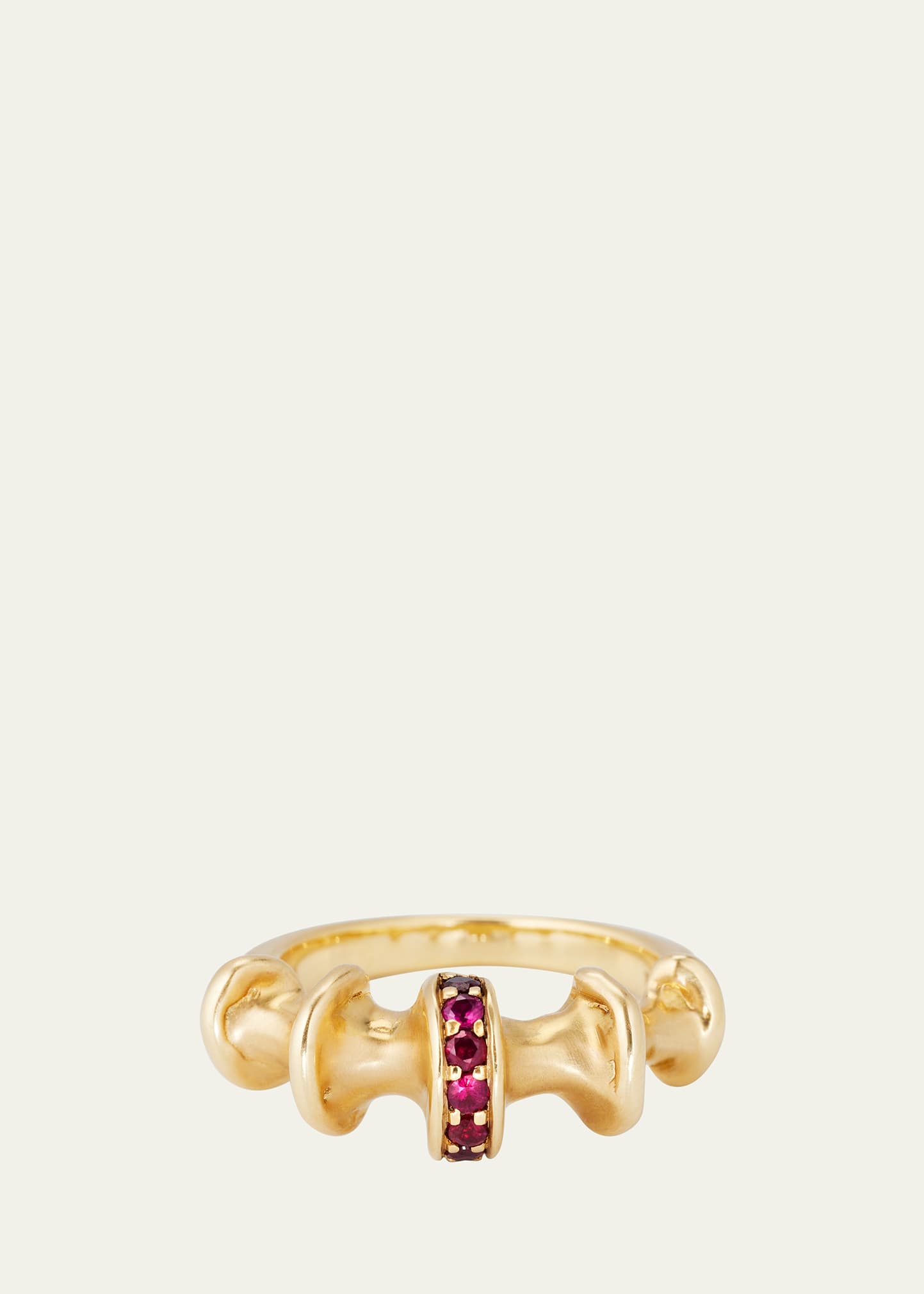 Yellow Gold Chrona Band Ring With Rubies, Size 6.5